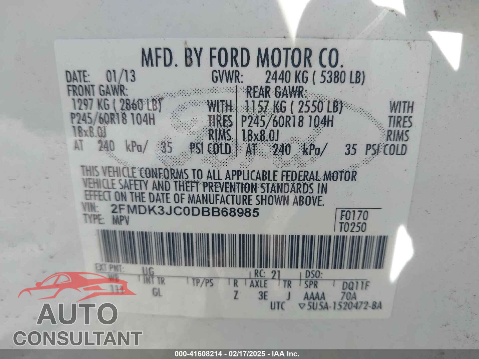 FORD EDGE 2013 - 2FMDK3JC0DBB68985