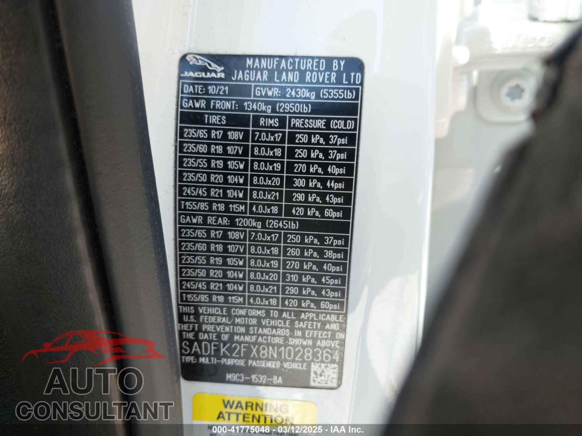 JAGUAR E-PACE 2022 - SADFK2FX8N1028364
