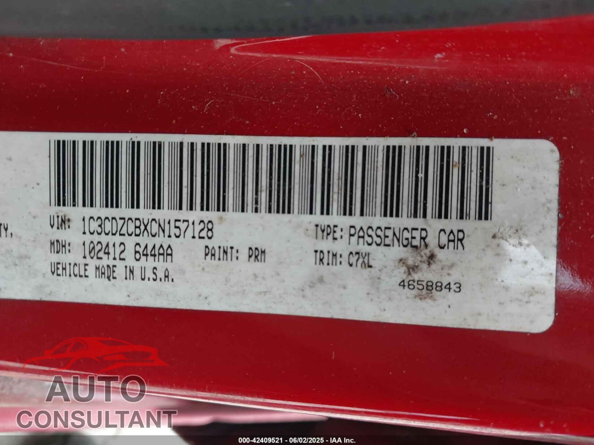 DODGE AVENGER 2012 - 1C3CDZCBXCN157128