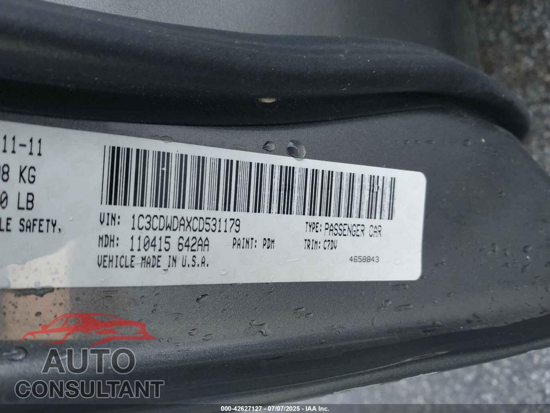 DODGE CALIBER 2012 - 1C3CDWDAXCD531179