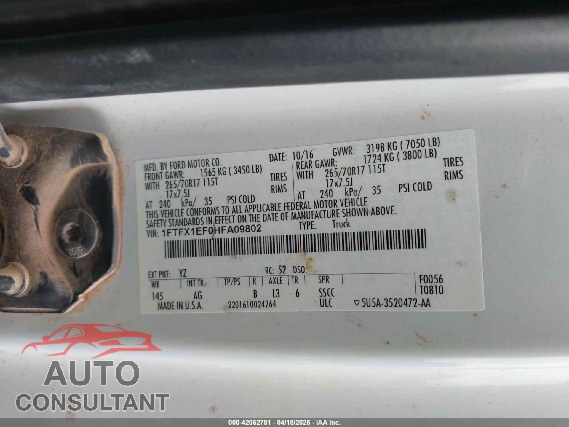 FORD F-150 2017 - 1FTFX1EF0HFA09802