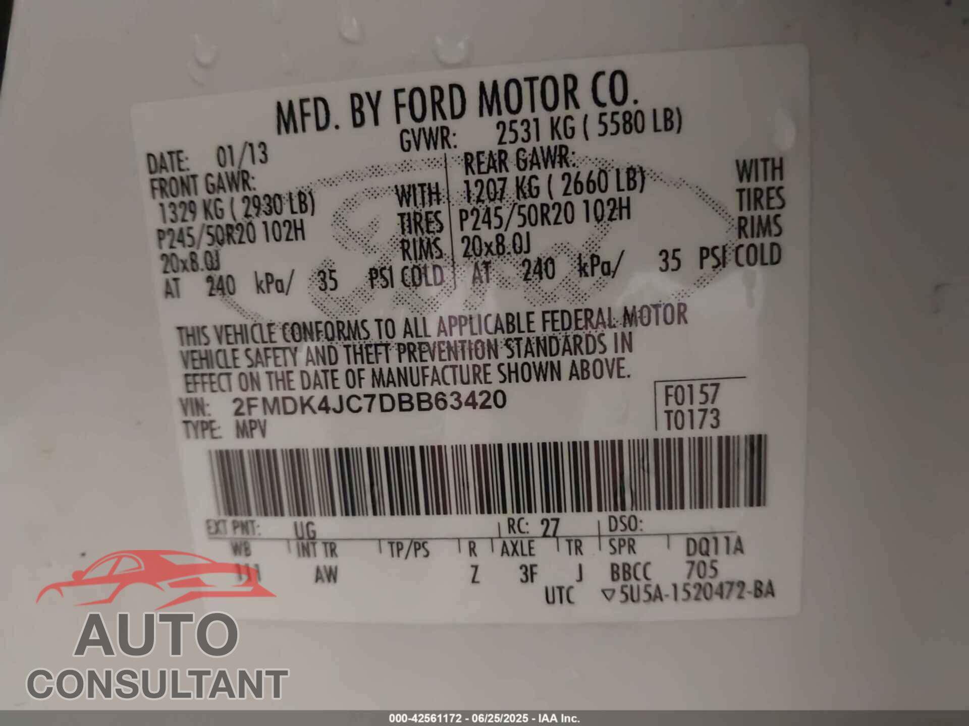 FORD EDGE 2013 - 2FMDK4JC7DBB63420