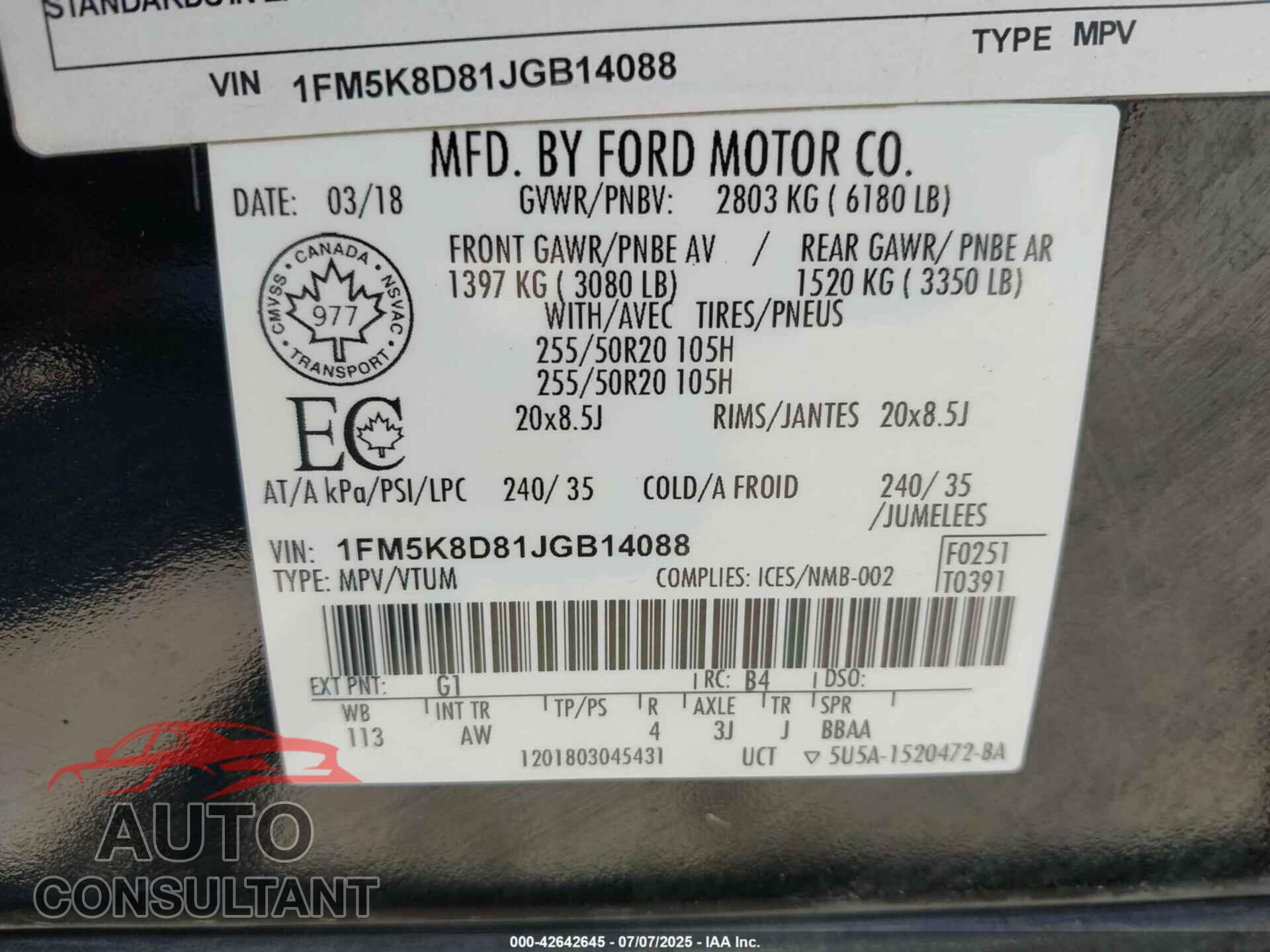 FORD EXPLORER 2018 - 1FM5K8D81JGB14088