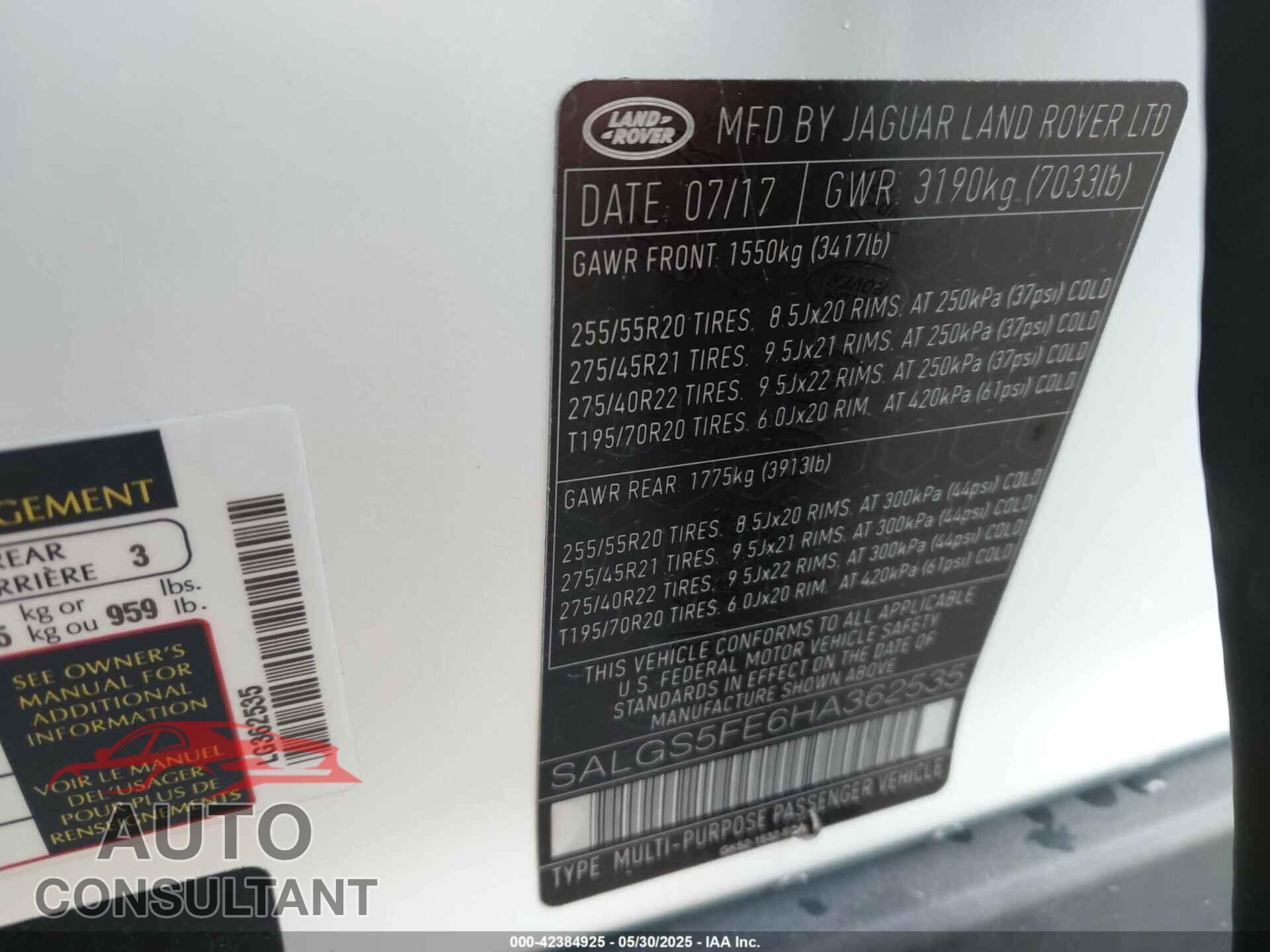 LAND ROVER RANGE ROVER 2017 - SALGS5FE6HA362535