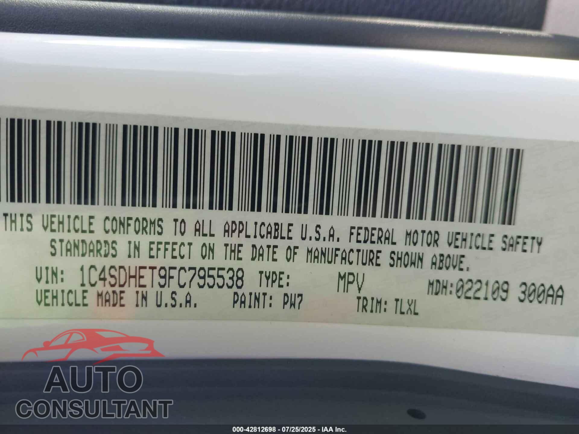 DODGE DURANGO 2015 - 1C4SDHET9FC795538