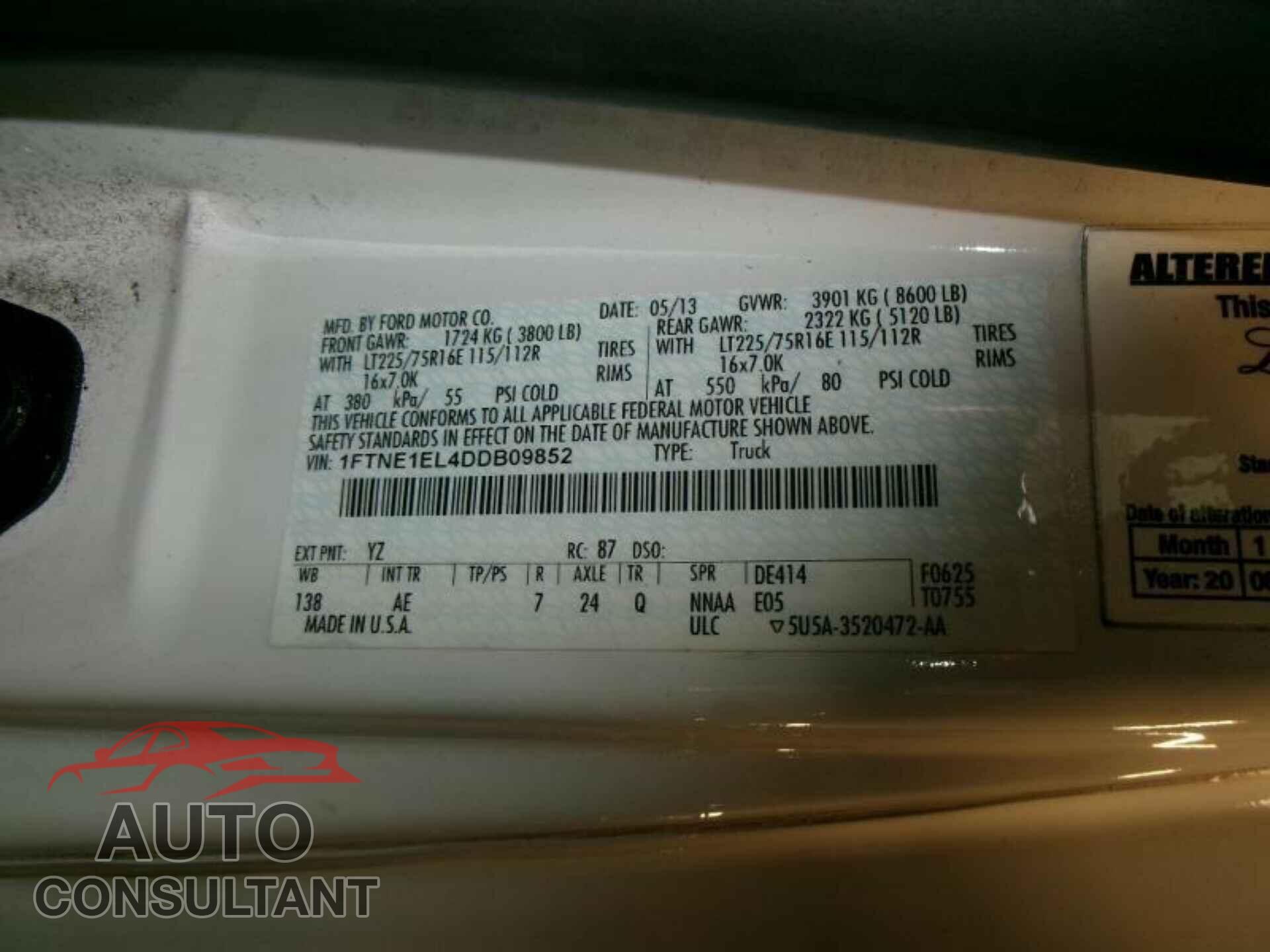 FORD ECONOLINE 2013 - 1FTNE1EL4DDB09852