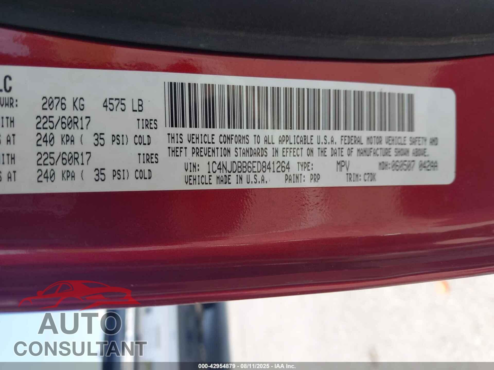 JEEP COMPASS 2014 - 1C4NJDBB6ED841264