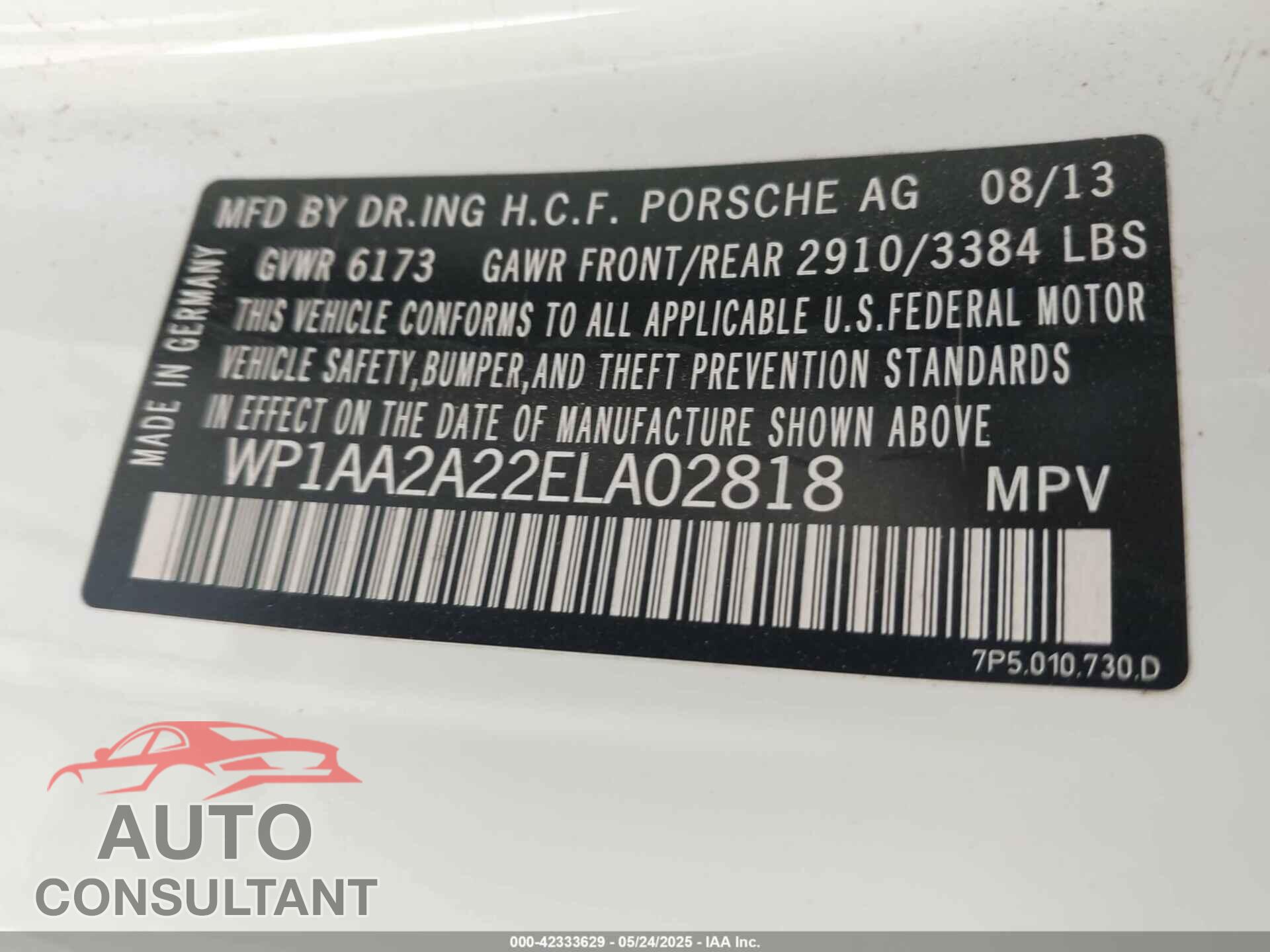 PORSCHE CAYENNE 2014 - WP1AA2A22ELA02818