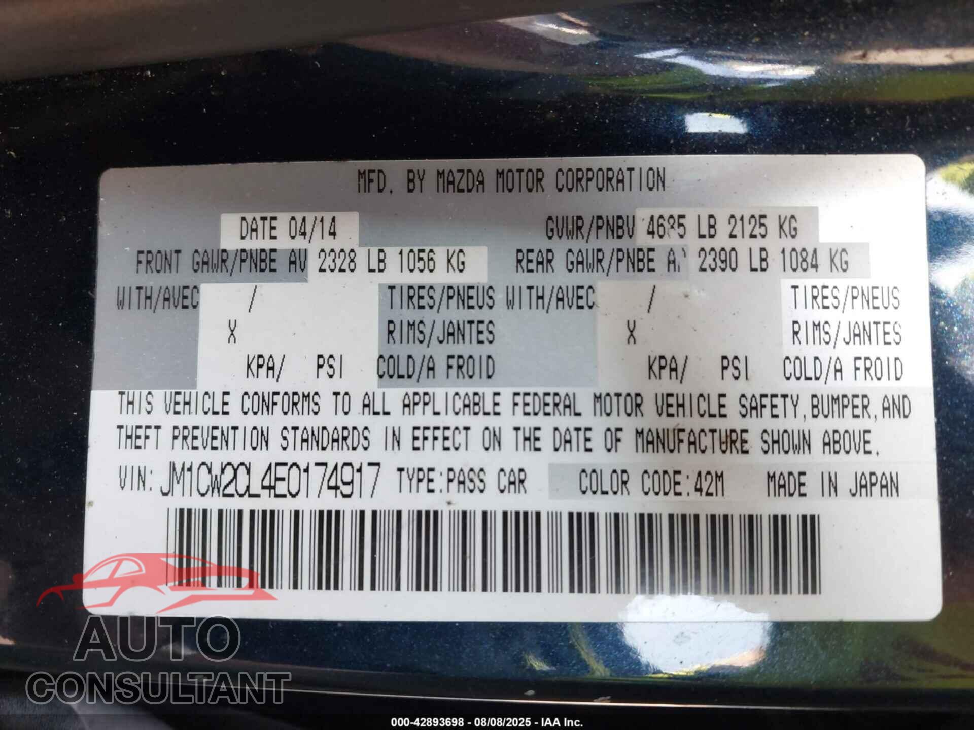 MAZDA MAZDA5 2014 - JM1CW2CL4E0174917