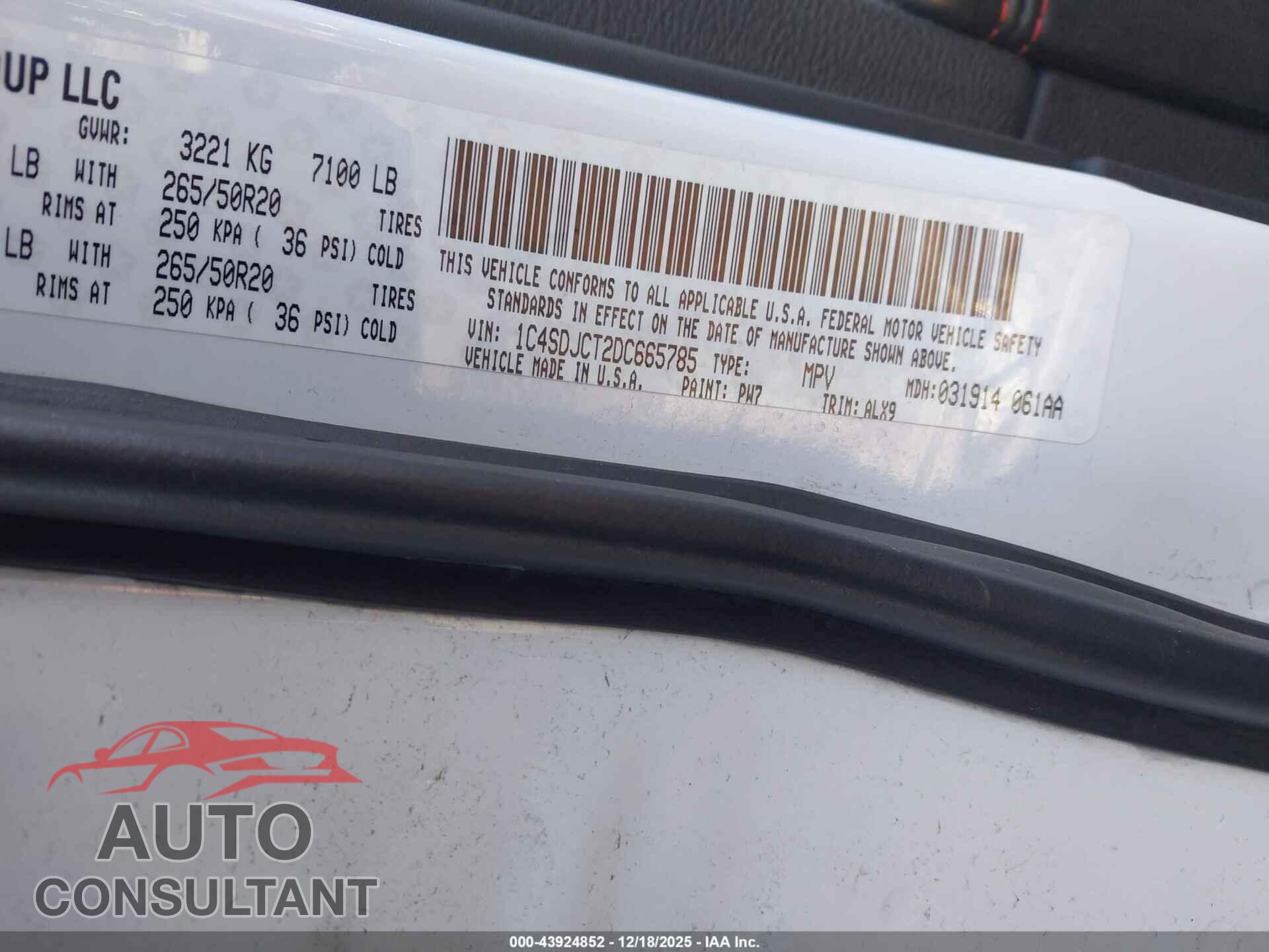 DODGE DURANGO 2013 - 1C4SDJCT2DC665785