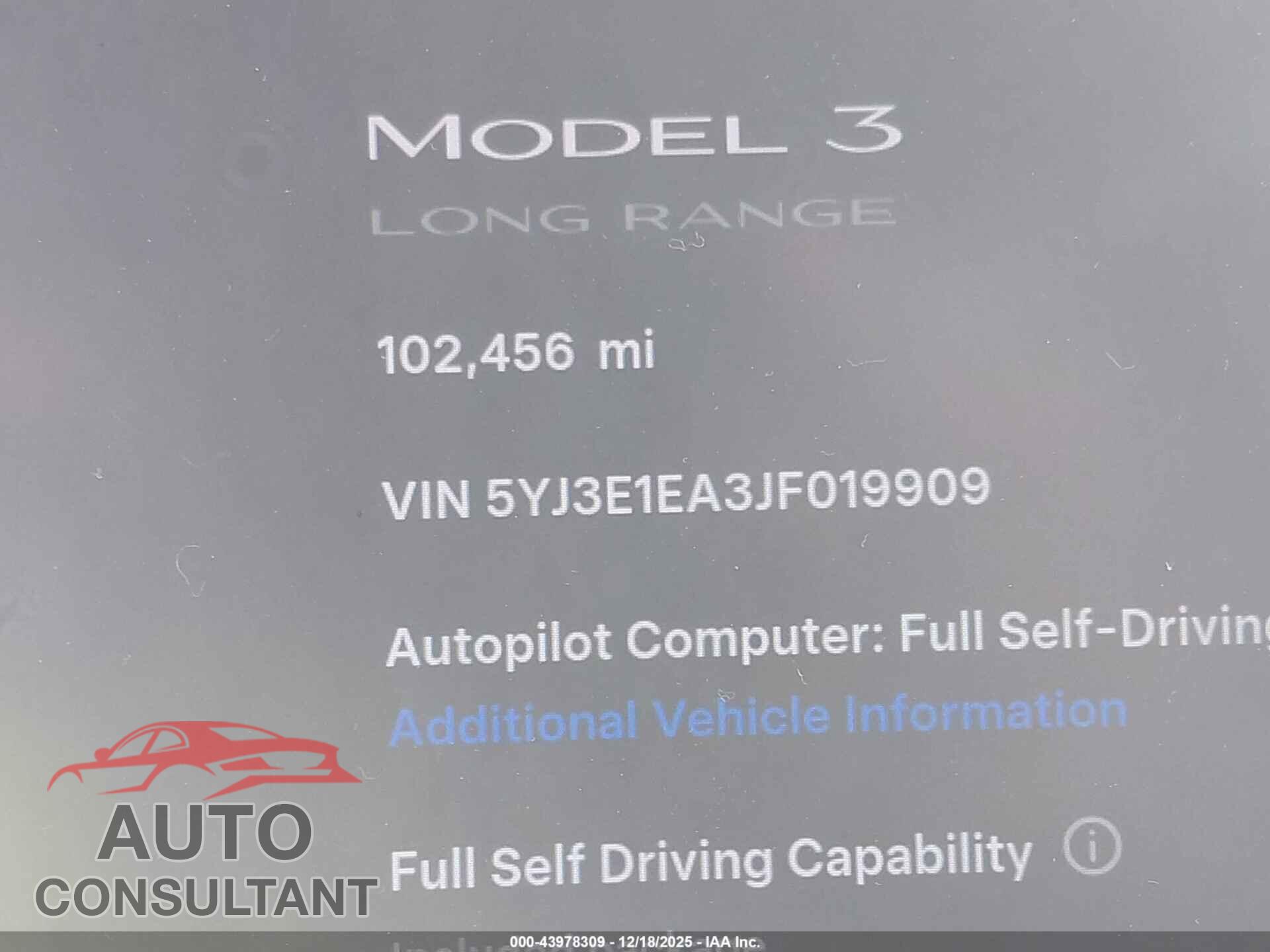 TESLA MODEL 3 2018 - 5YJ3E1EA3JF019909