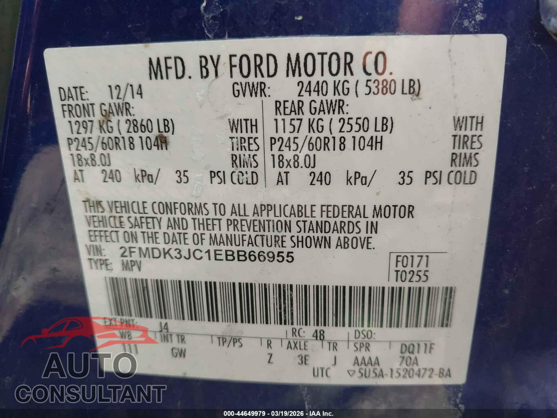 FORD EDGE 2014 - 2FMDK3JC1EBB66955