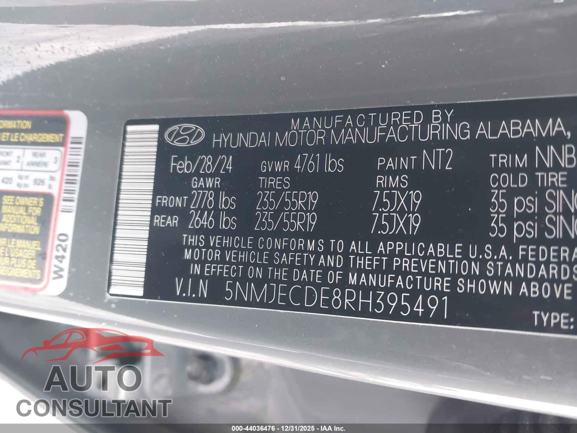 HYUNDAI TUCSON 2024 - 5NMJECDE8RH395491