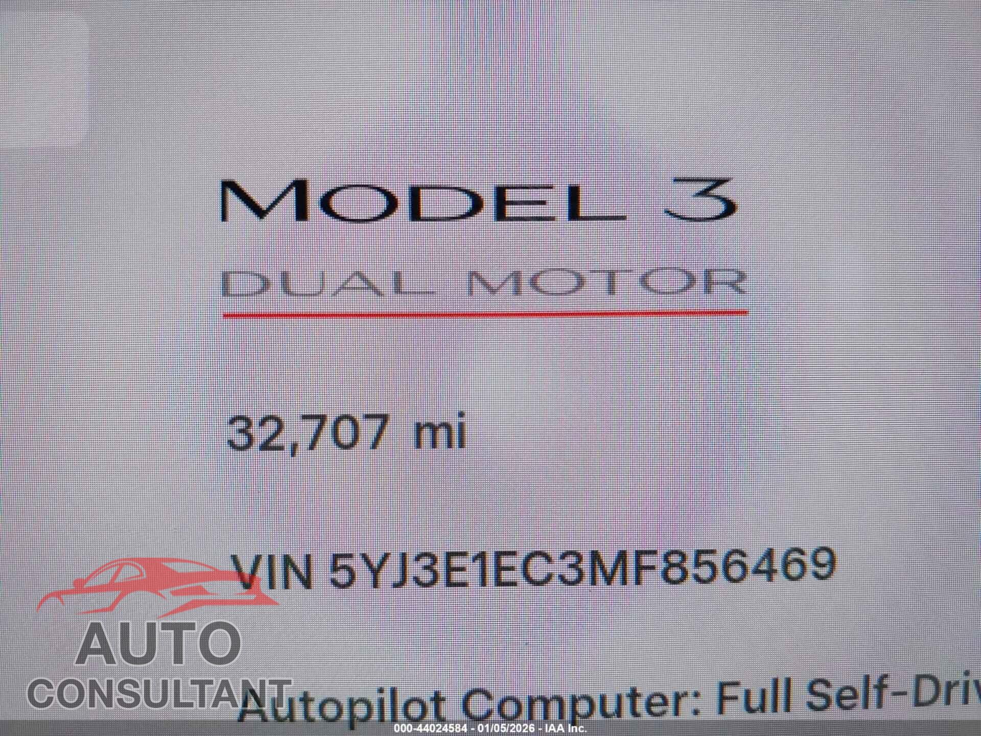TESLA MODEL 3 2021 - 5YJ3E1EC3MF856469