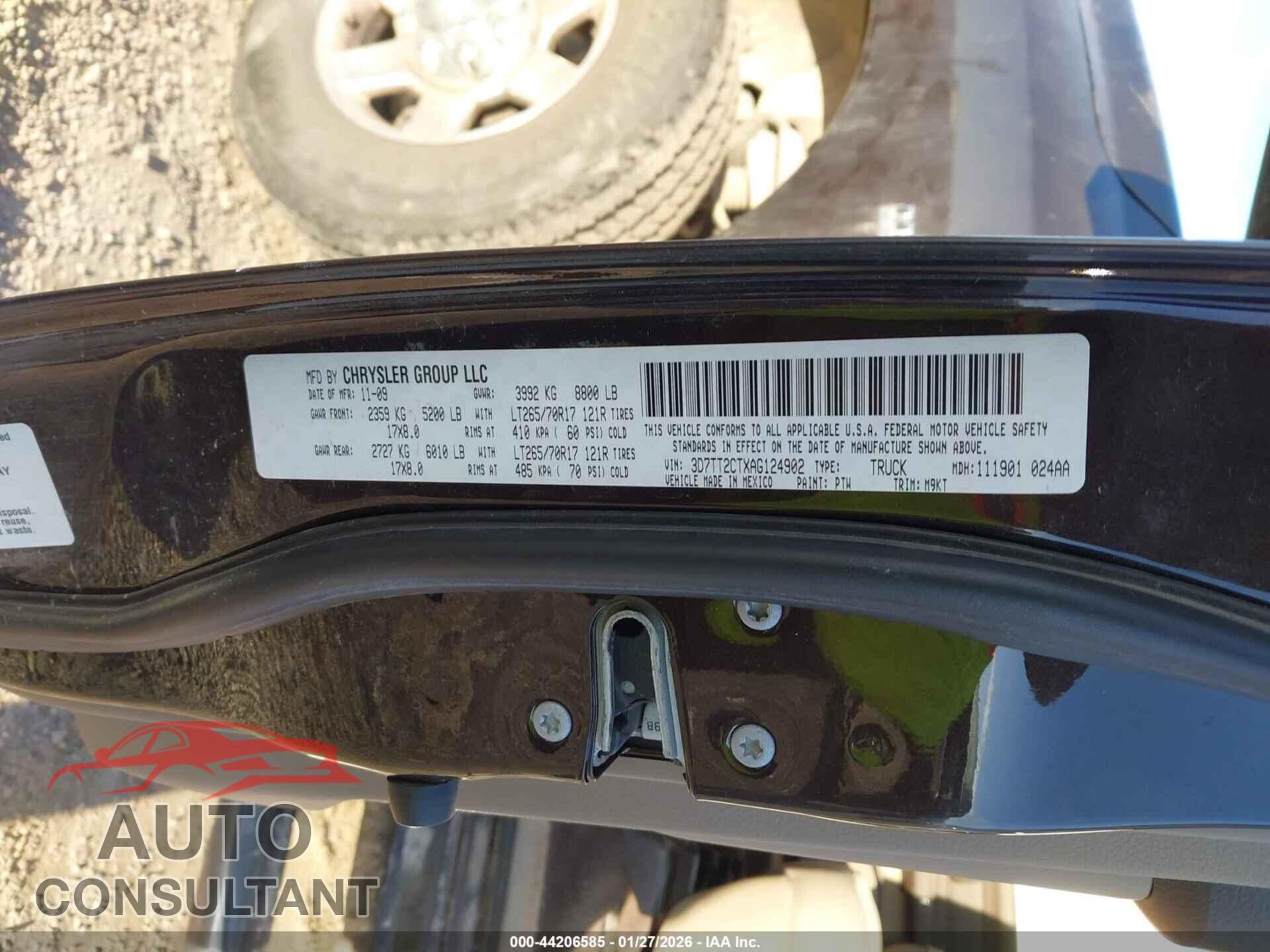 DODGE RAM 2500 2010 - 3D7TT2CTXAG124902