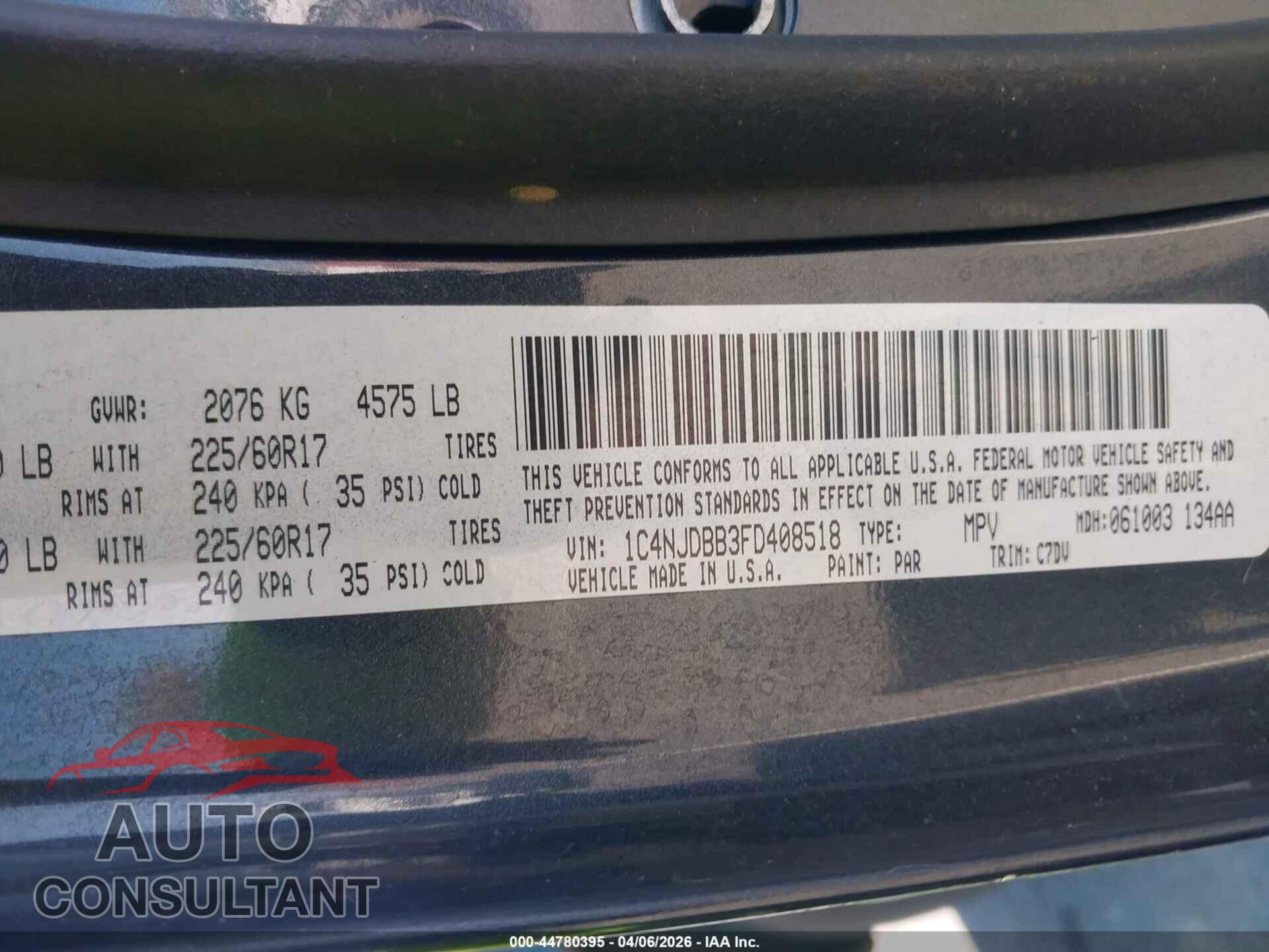 JEEP COMPASS 2015 - 1C4NJDBB3FD408518