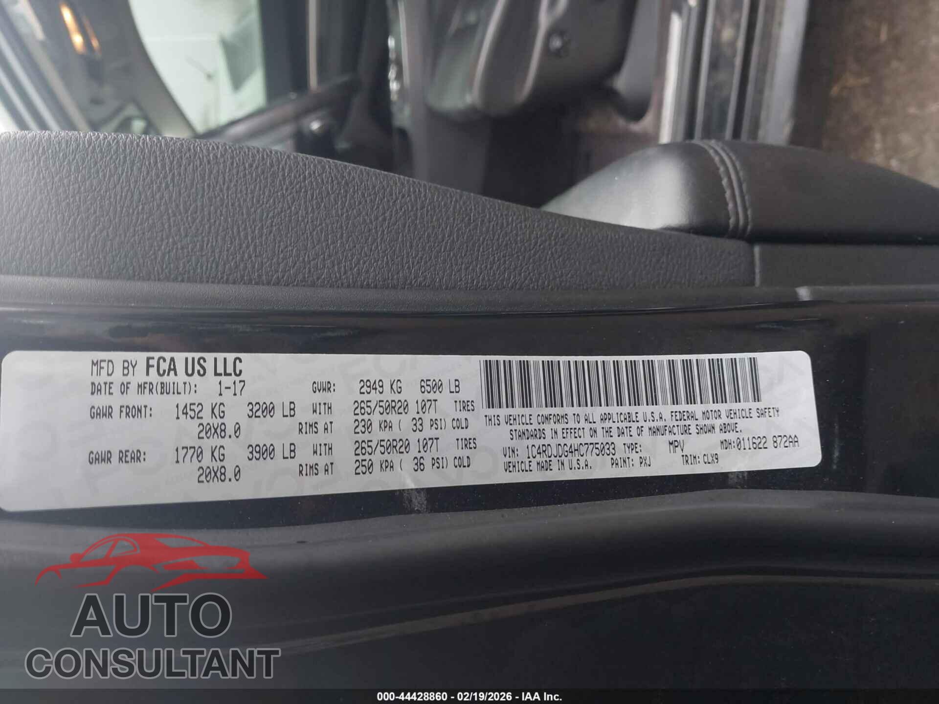 DODGE DURANGO 2017 - 1C4RDJDG4HC775033