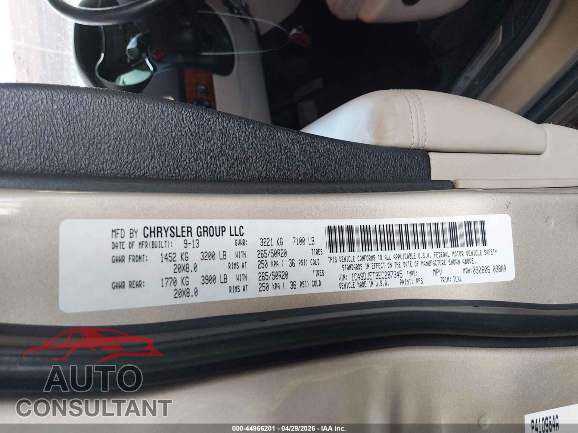 DODGE DURANGO 2014 - 1C4SDJET3EC287345