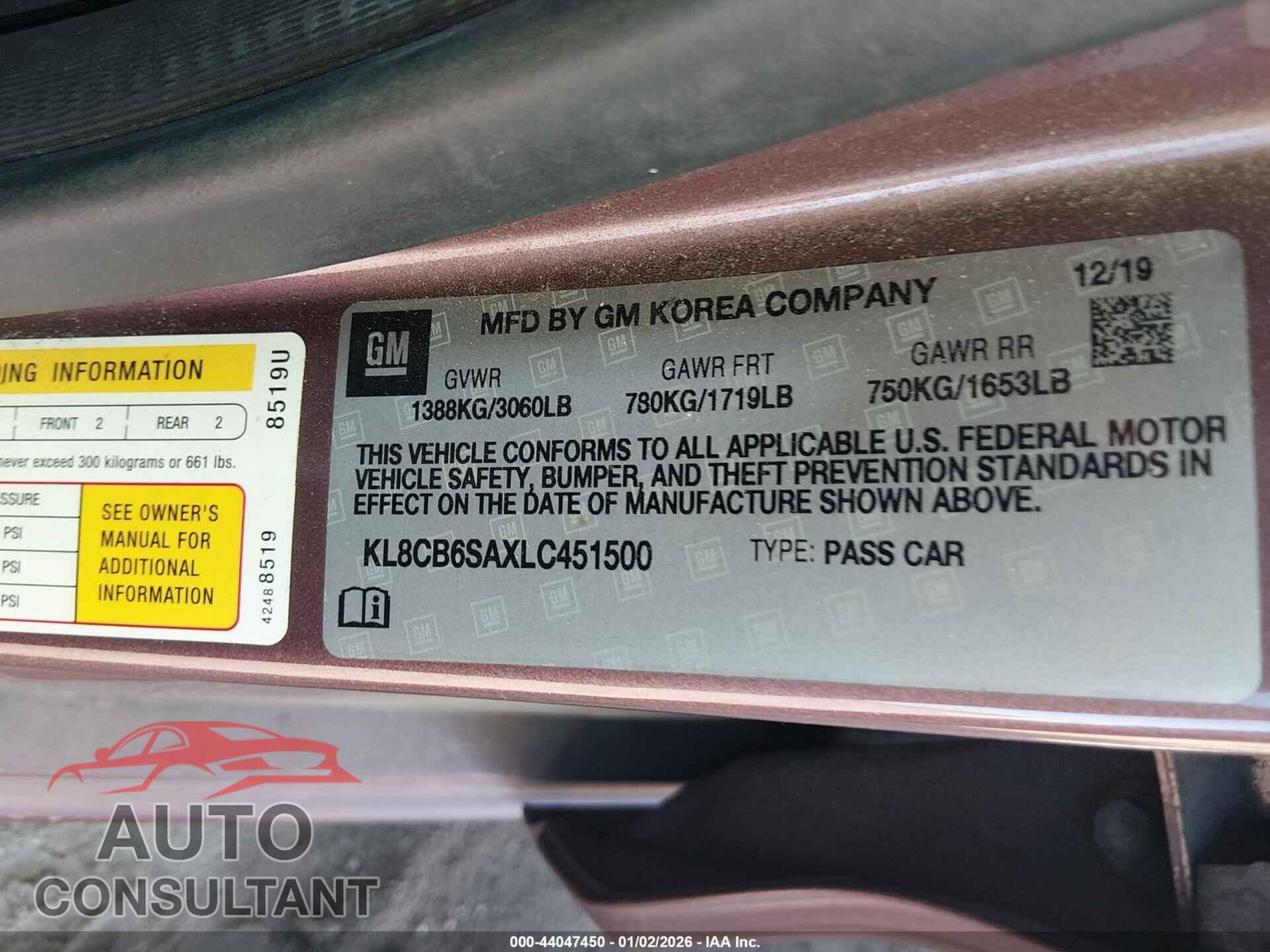 CHEVROLET SPARK 2020 - KL8CB6SAXLC451500
