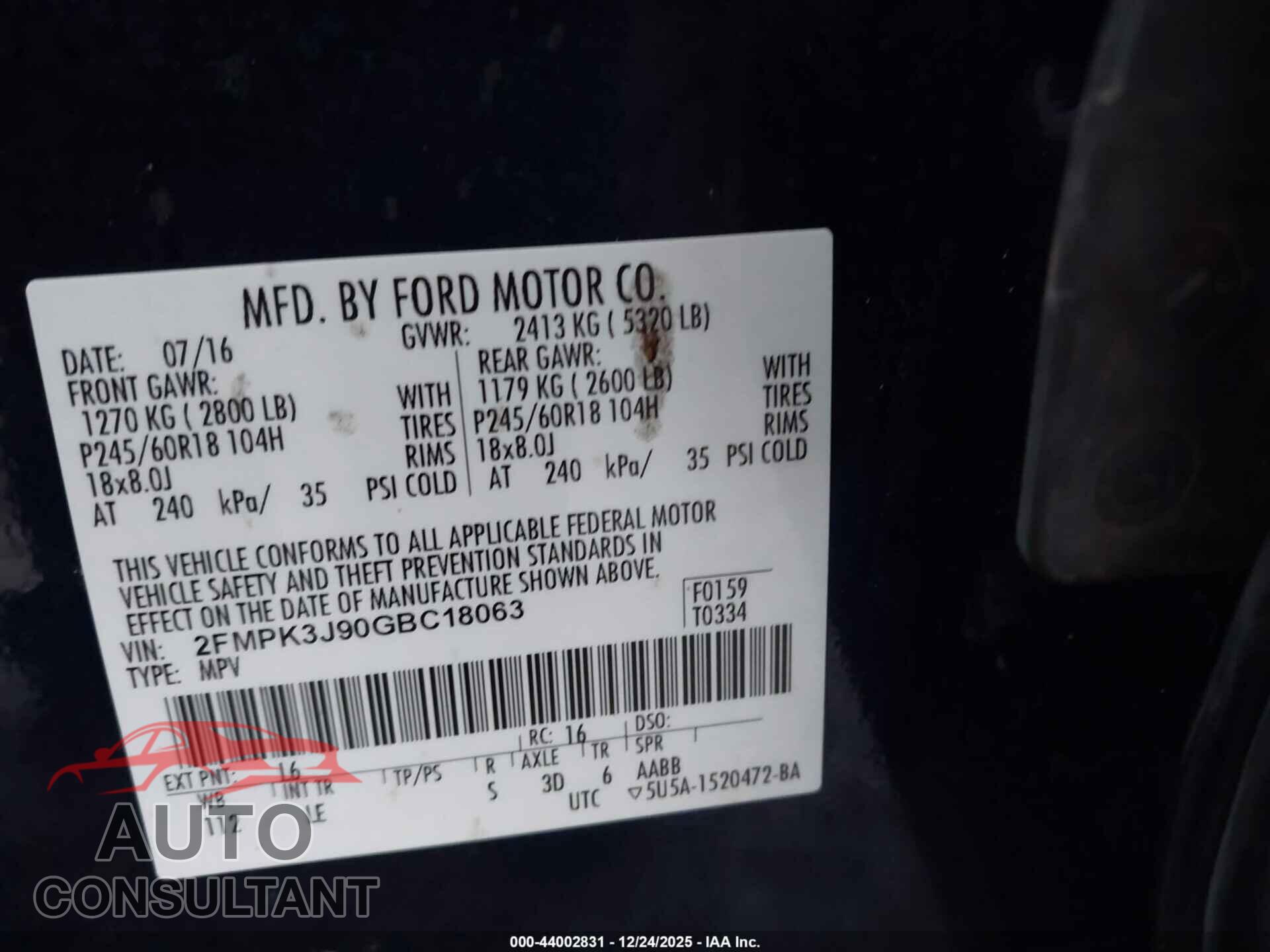 FORD EDGE 2016 - 2FMPK3J90GBC18063
