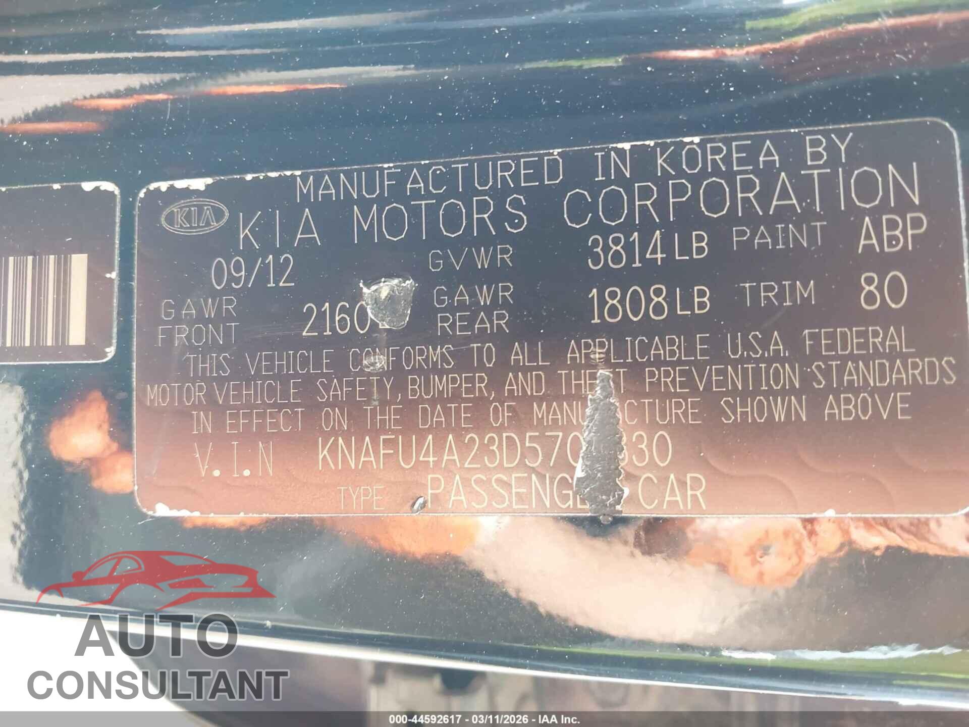 KIA FORTE 2013 - KNAFU4A23D5706830