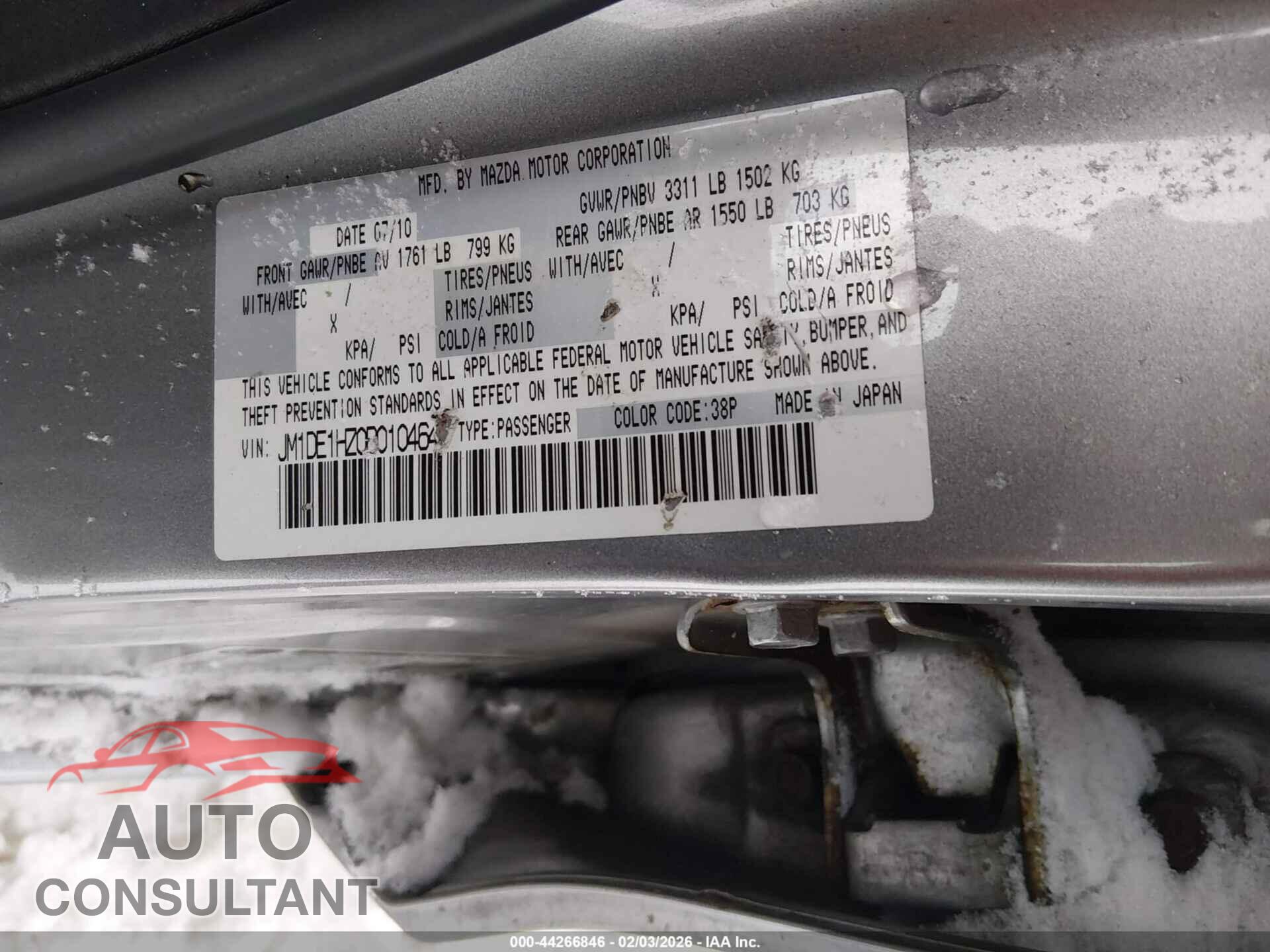 MAZDA MAZDA2 2011 - JM1DE1HZ0B0104647