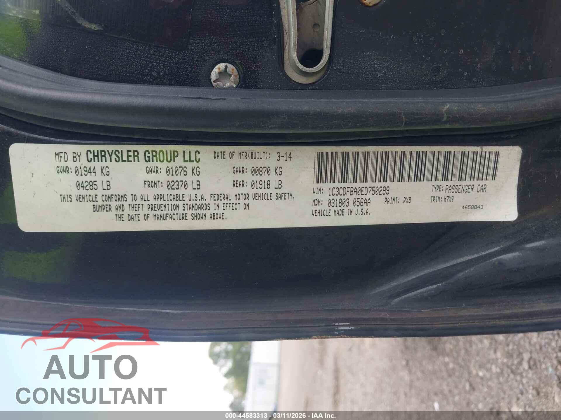 DODGE DART 2014 - 1C3CDFBA0ED750299