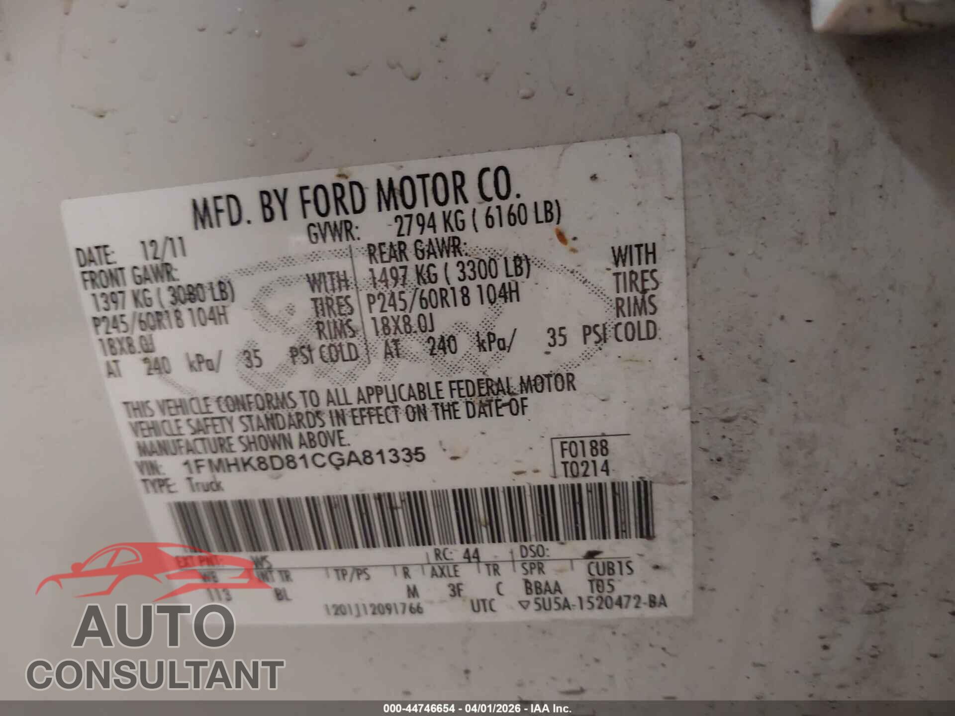 FORD EXPLORER 2012 - 1FMHK8D81CGA81335