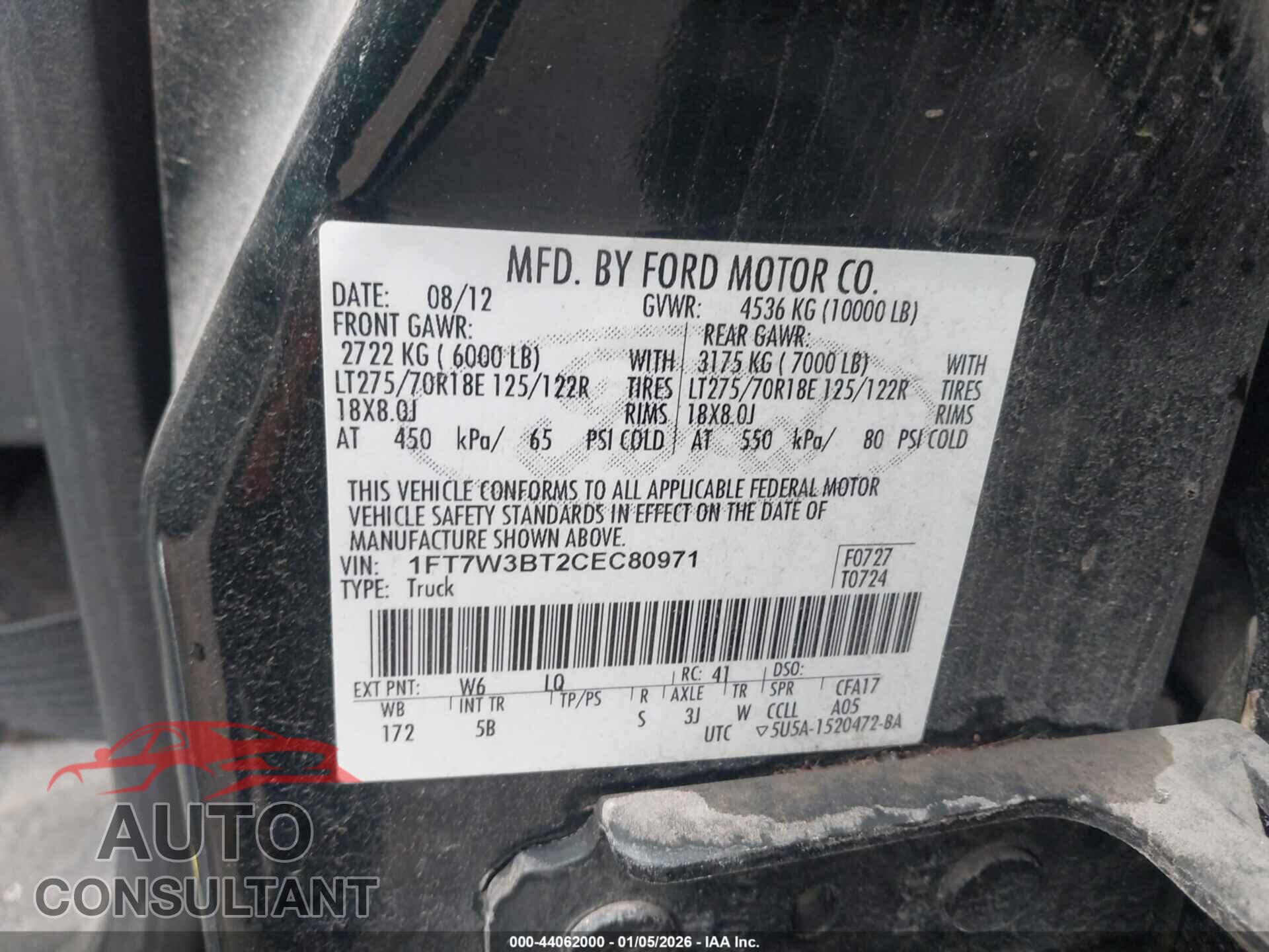 FORD F-350 2012 - 1FT7W3BT2CEC80971
