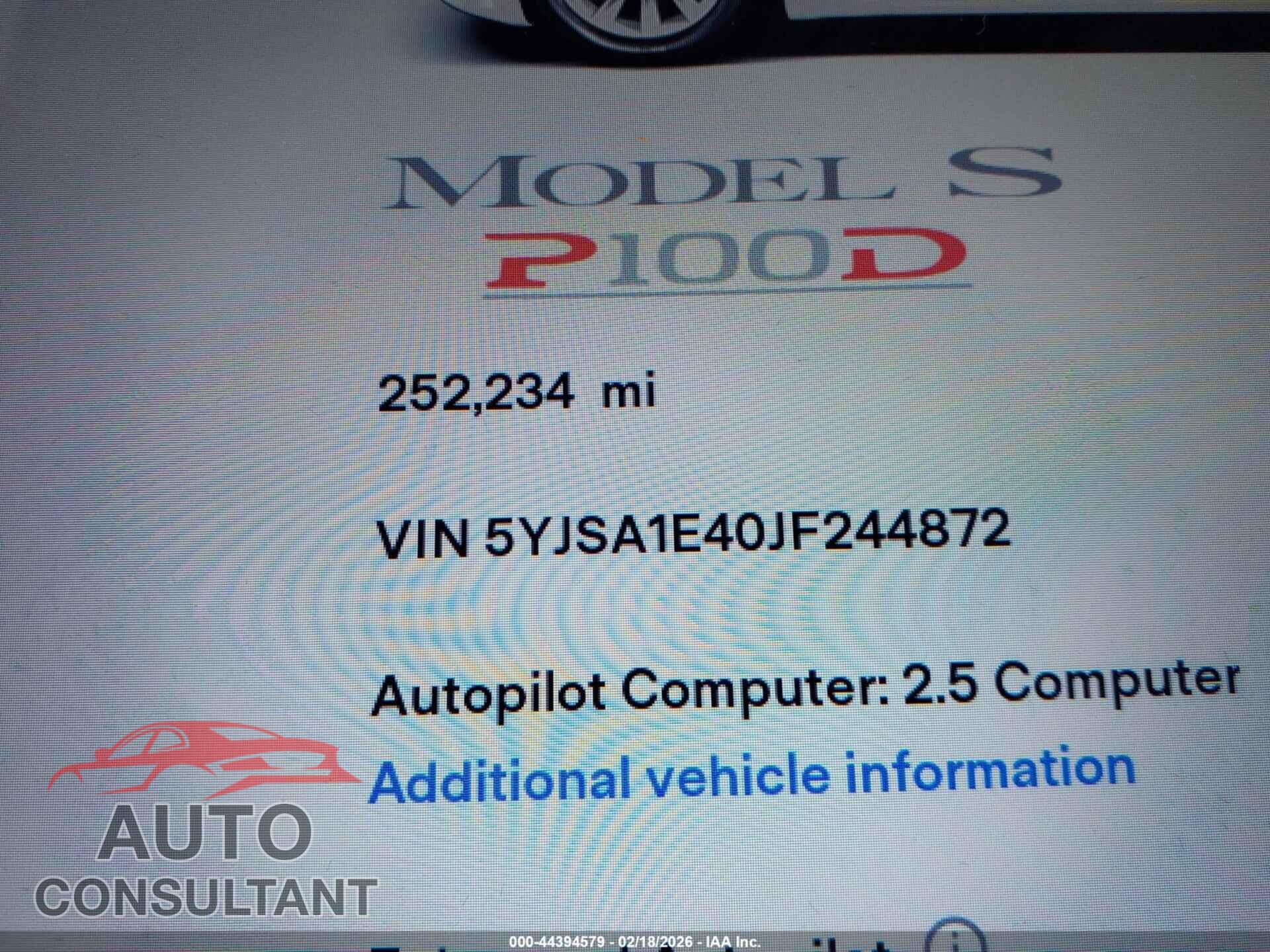 TESLA MODEL S 2018 - 5YJSA1E40JF244872