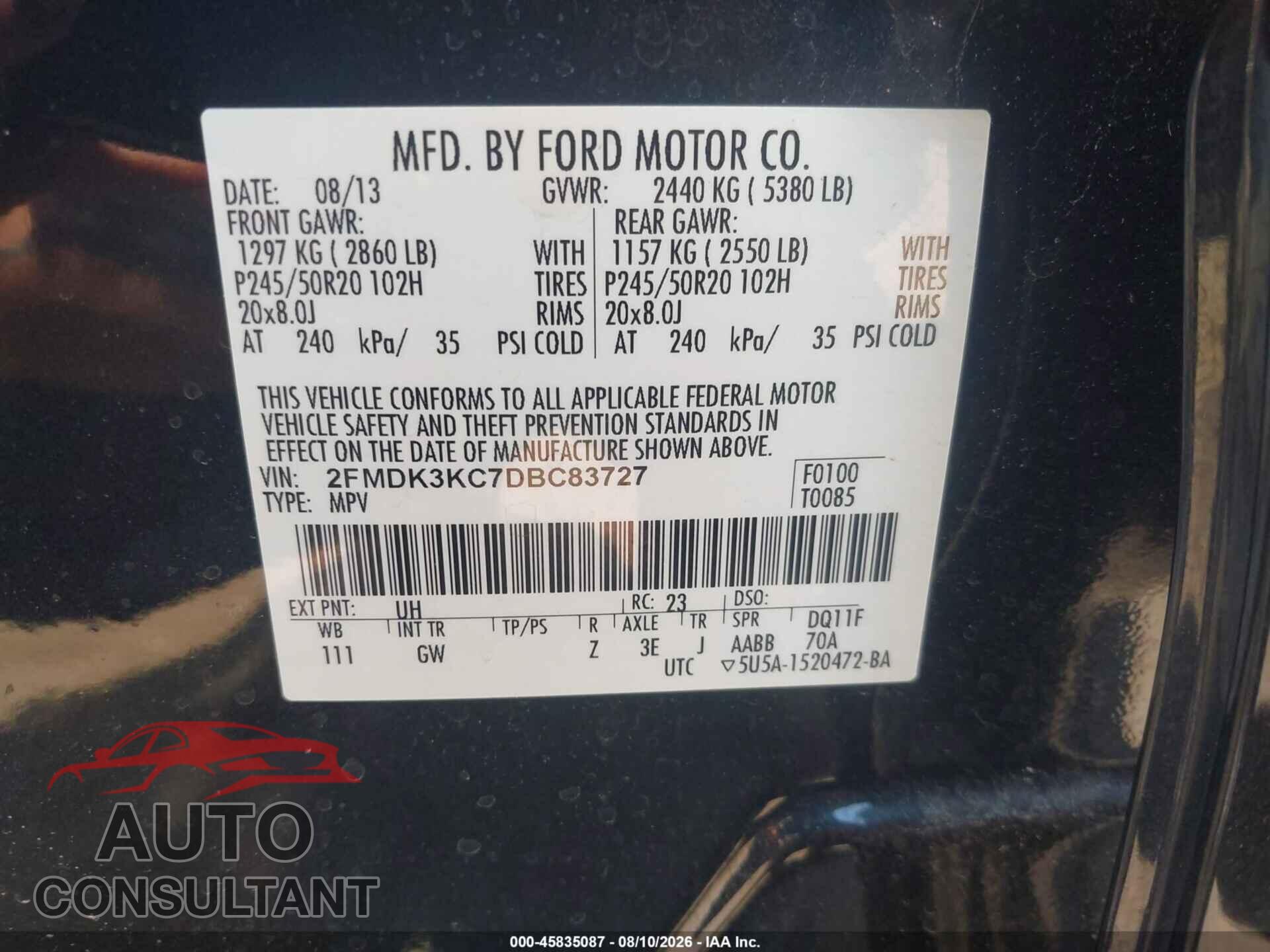 FORD EDGE 2013 - 2FMDK3KC7DBC83727