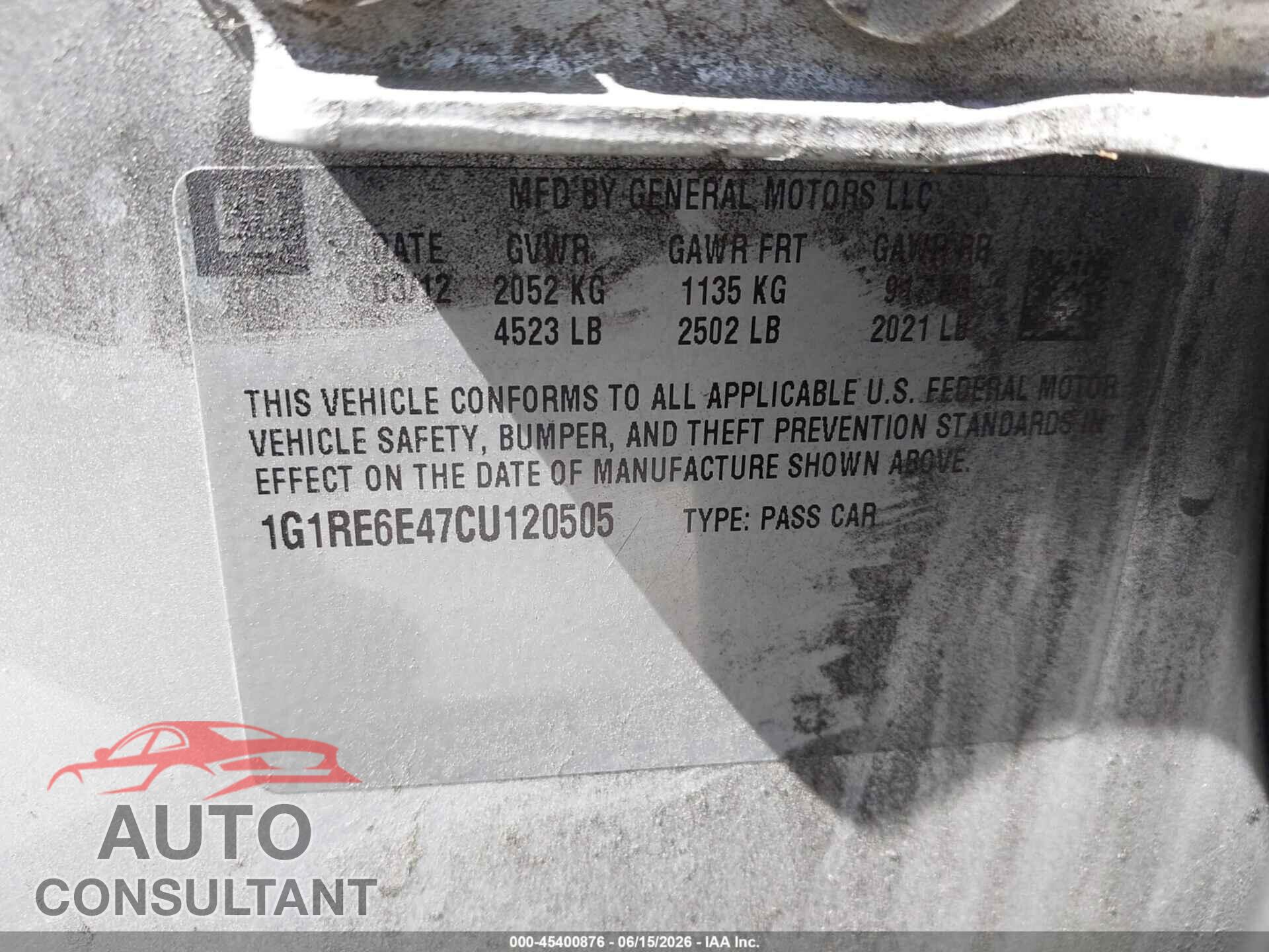 CHEVROLET VOLT 2012 - 1G1RE6E47CU120505