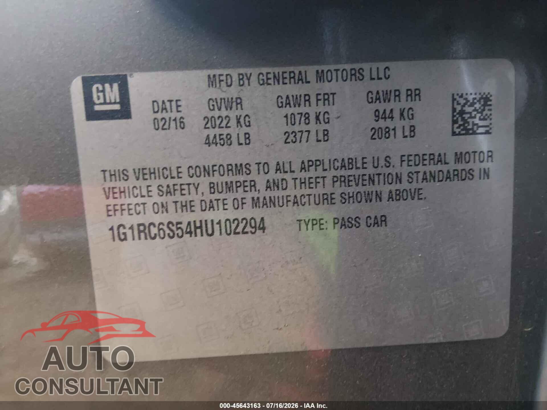 CHEVROLET VOLT 2017 - 1G1RC6S54HU102294