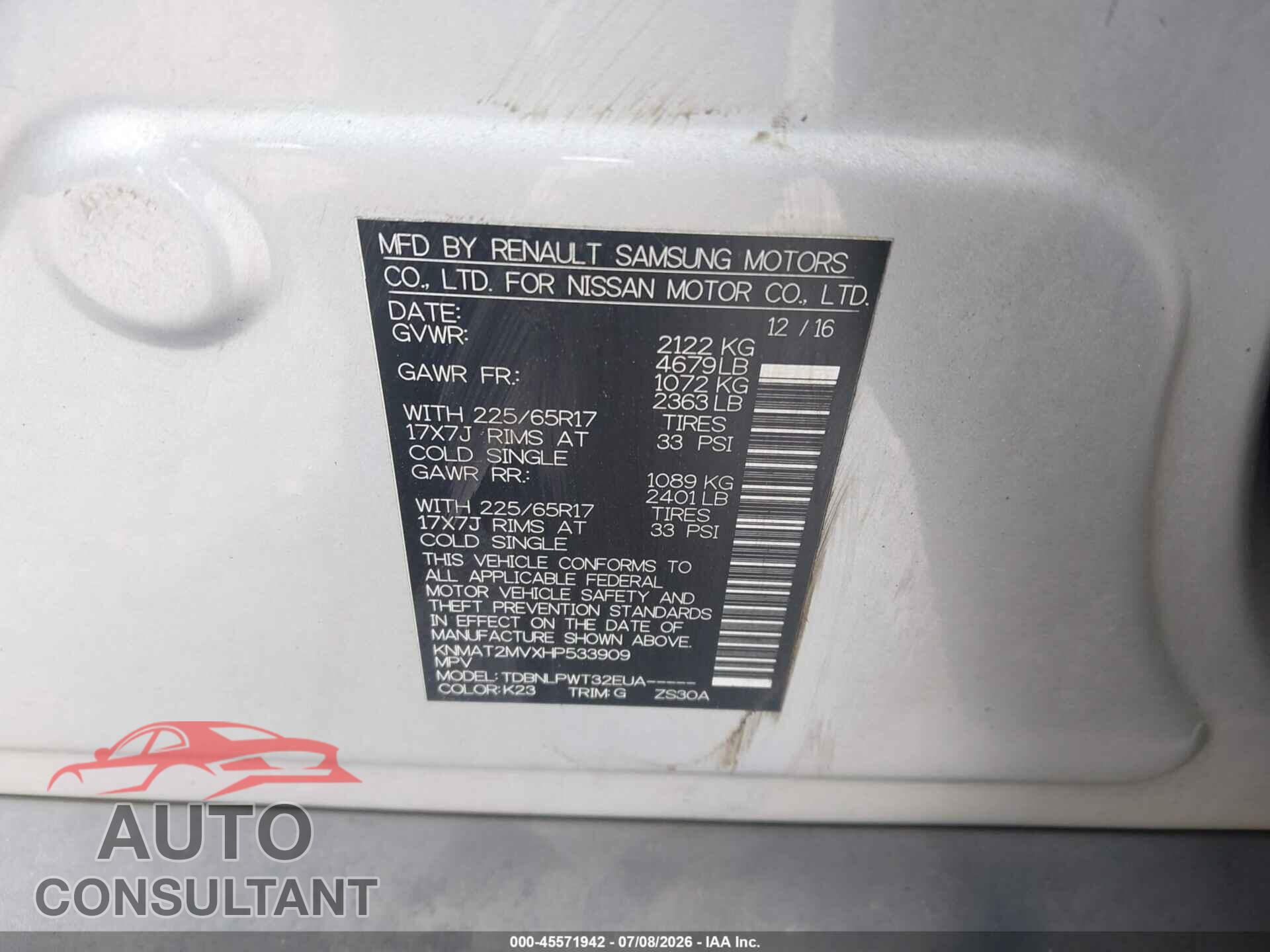 NISSAN ROGUE 2017 - KNMAT2MVXHP533909