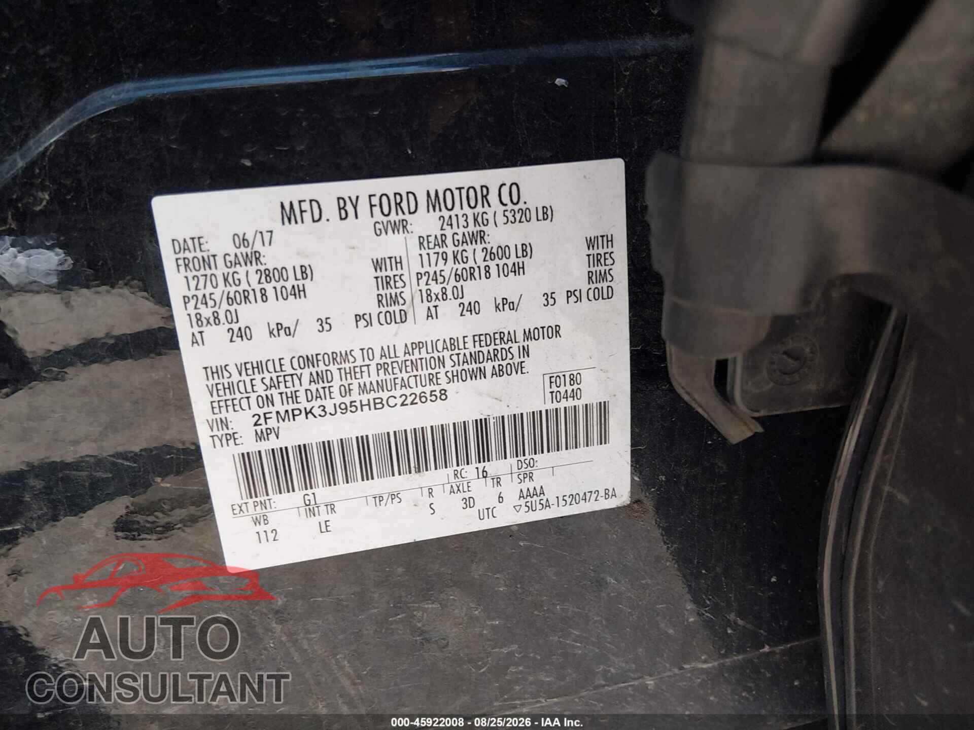 FORD EDGE 2017 - 2FMPK3J95HBC22658