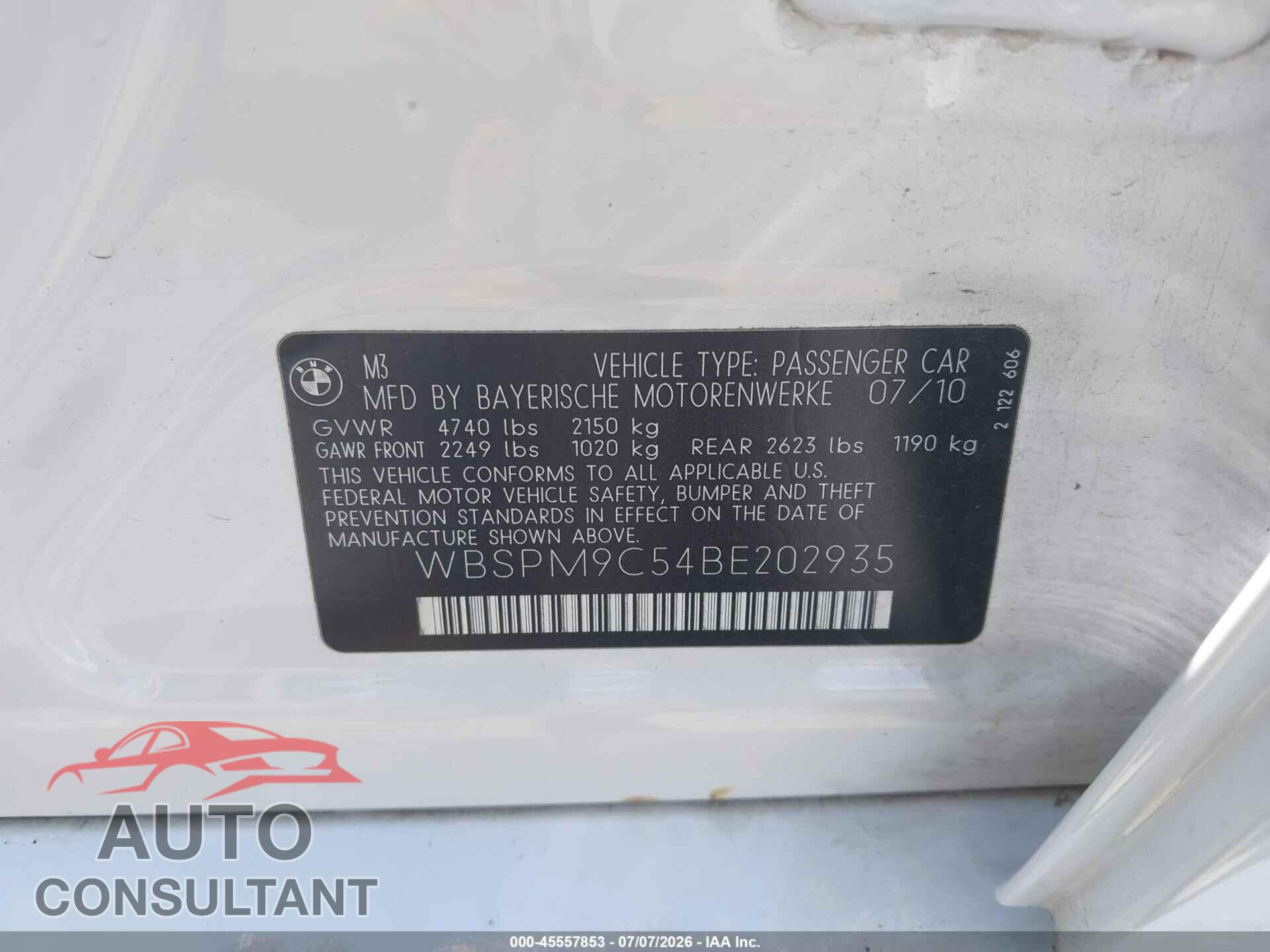BMW M3 2011 - WBSPM9C54BE202935