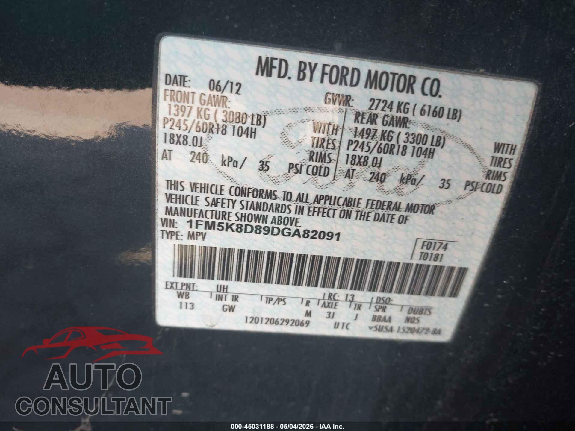 FORD EXPLORER 2013 - 1FM5K8D89DGA82091