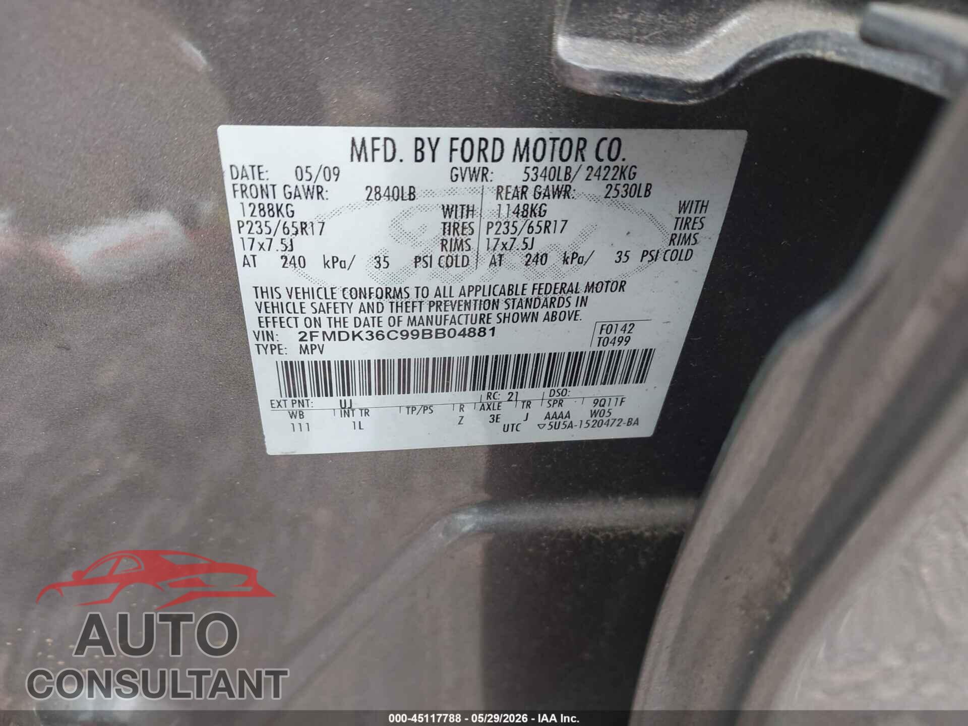 FORD EDGE 2009 - 2FMDK36C99BB04881