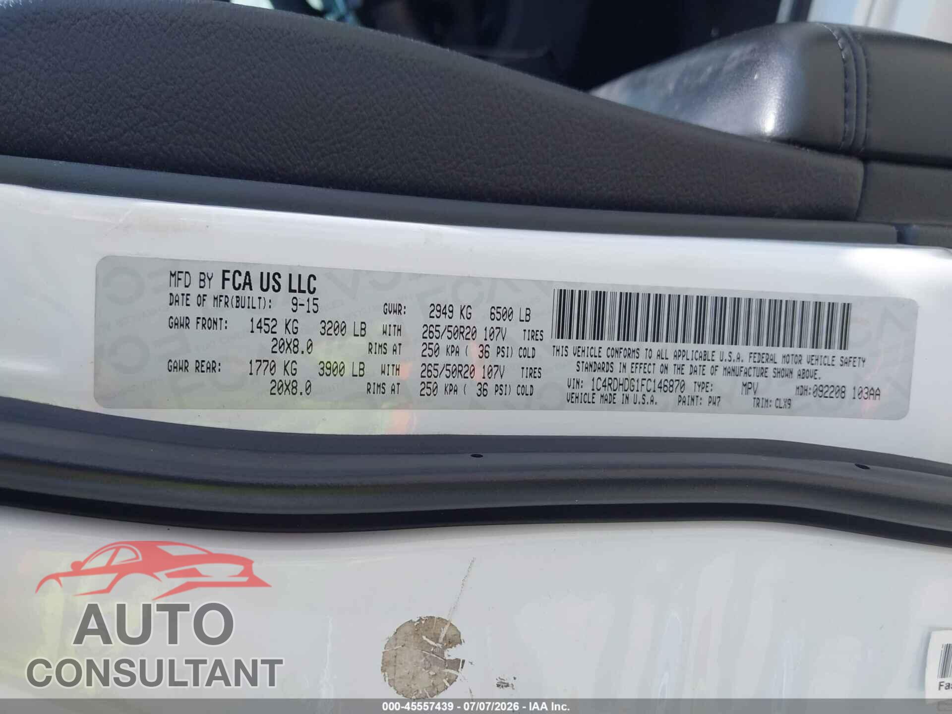 DODGE DURANGO 2015 - 1C4RDHDG1FC146870