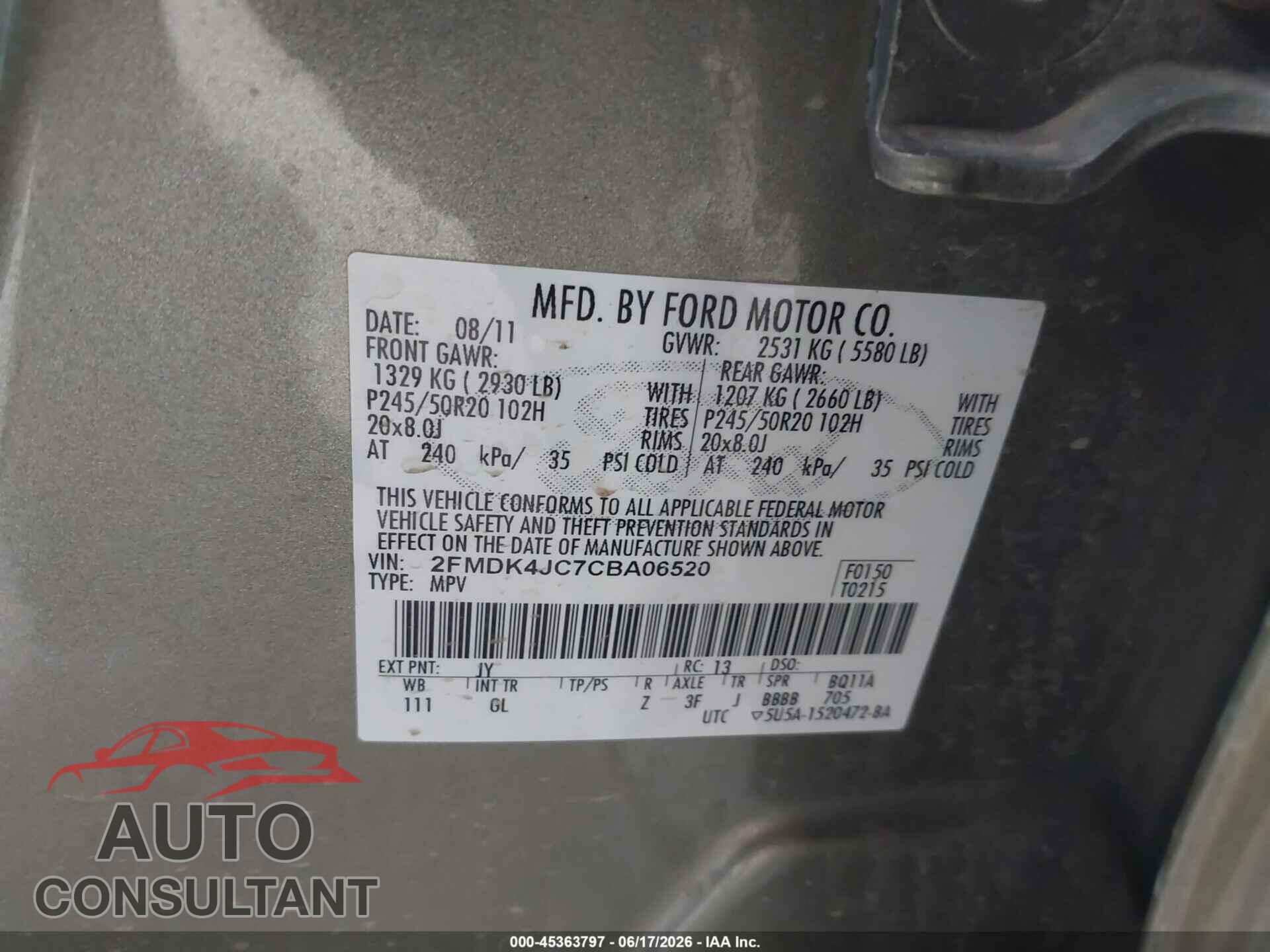 FORD EDGE 2012 - 2FMDK4JC7CBA06520