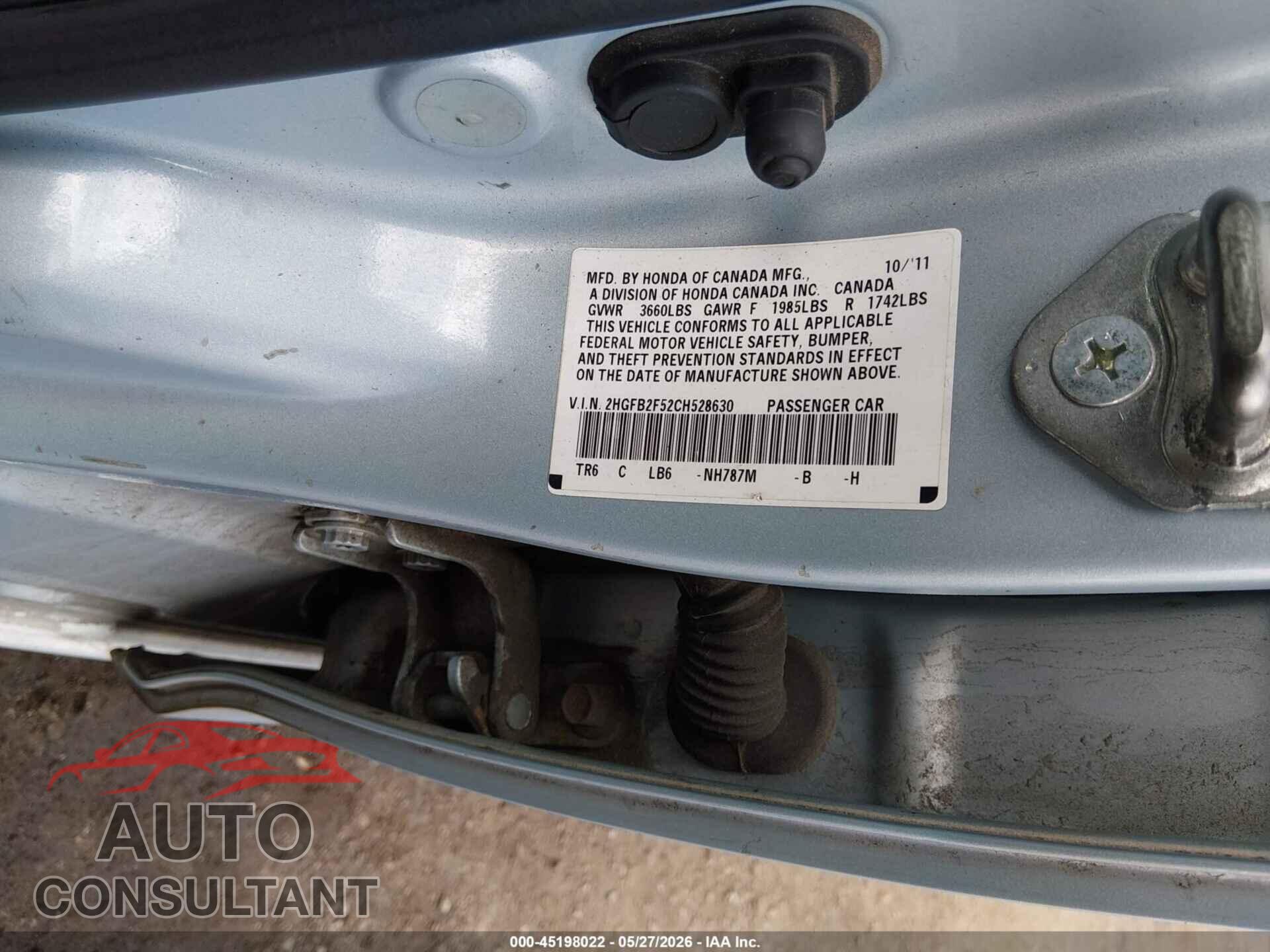 HONDA CIVIC 2012 - 2HGFB2F52CH528630