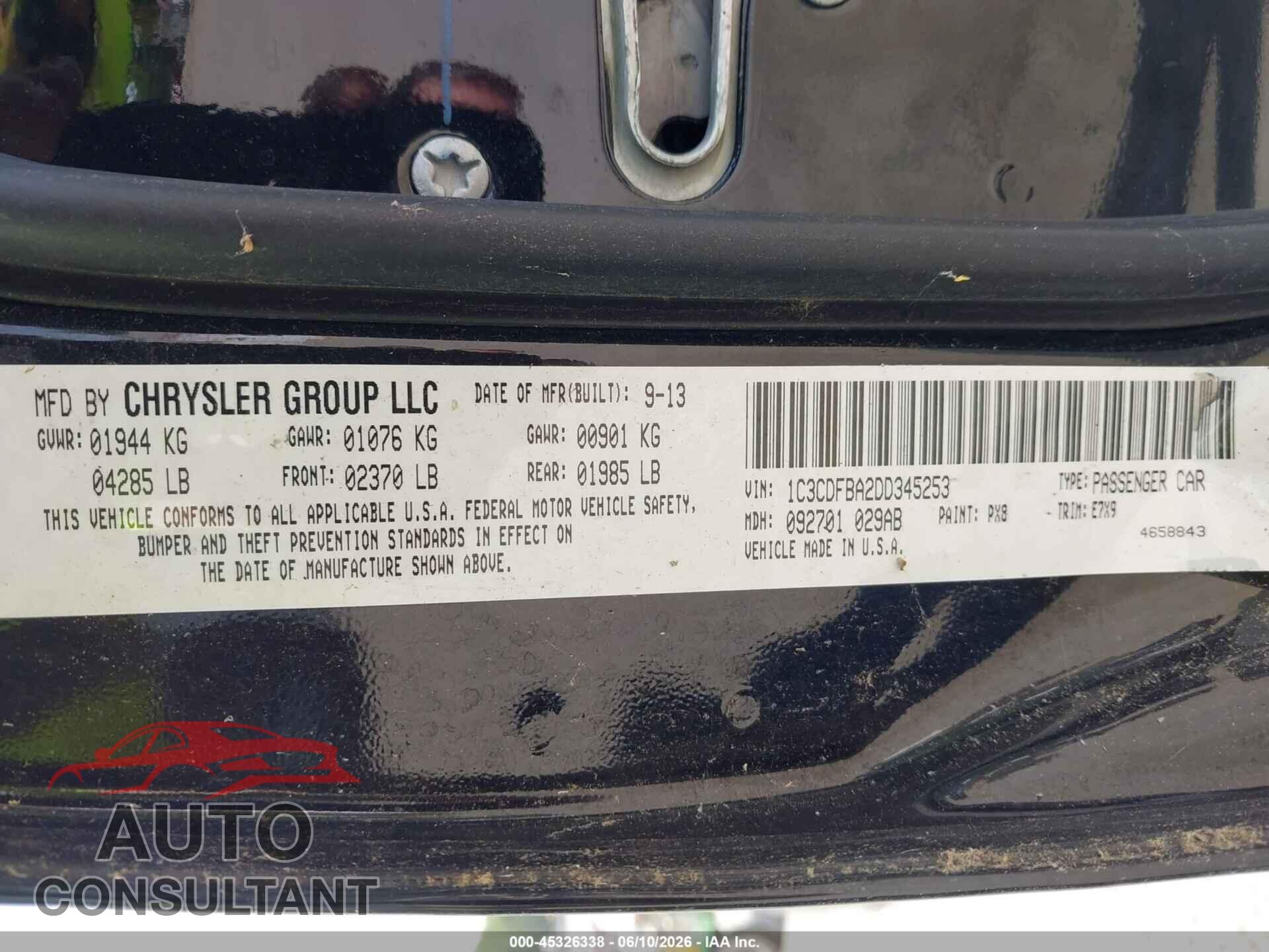 DODGE DART 2013 - 1C3CDFBA2DD345253