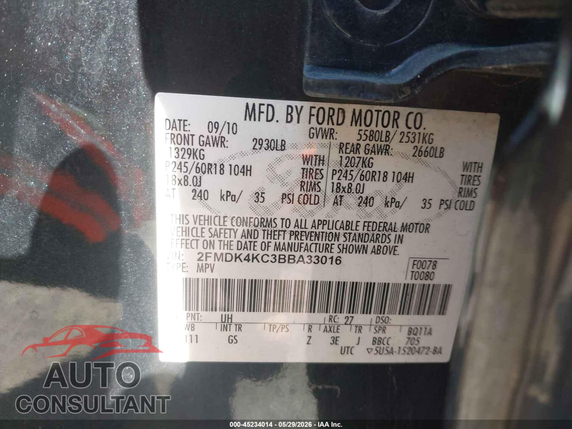 FORD EDGE 2011 - 2FMDK4KC3BBA33016