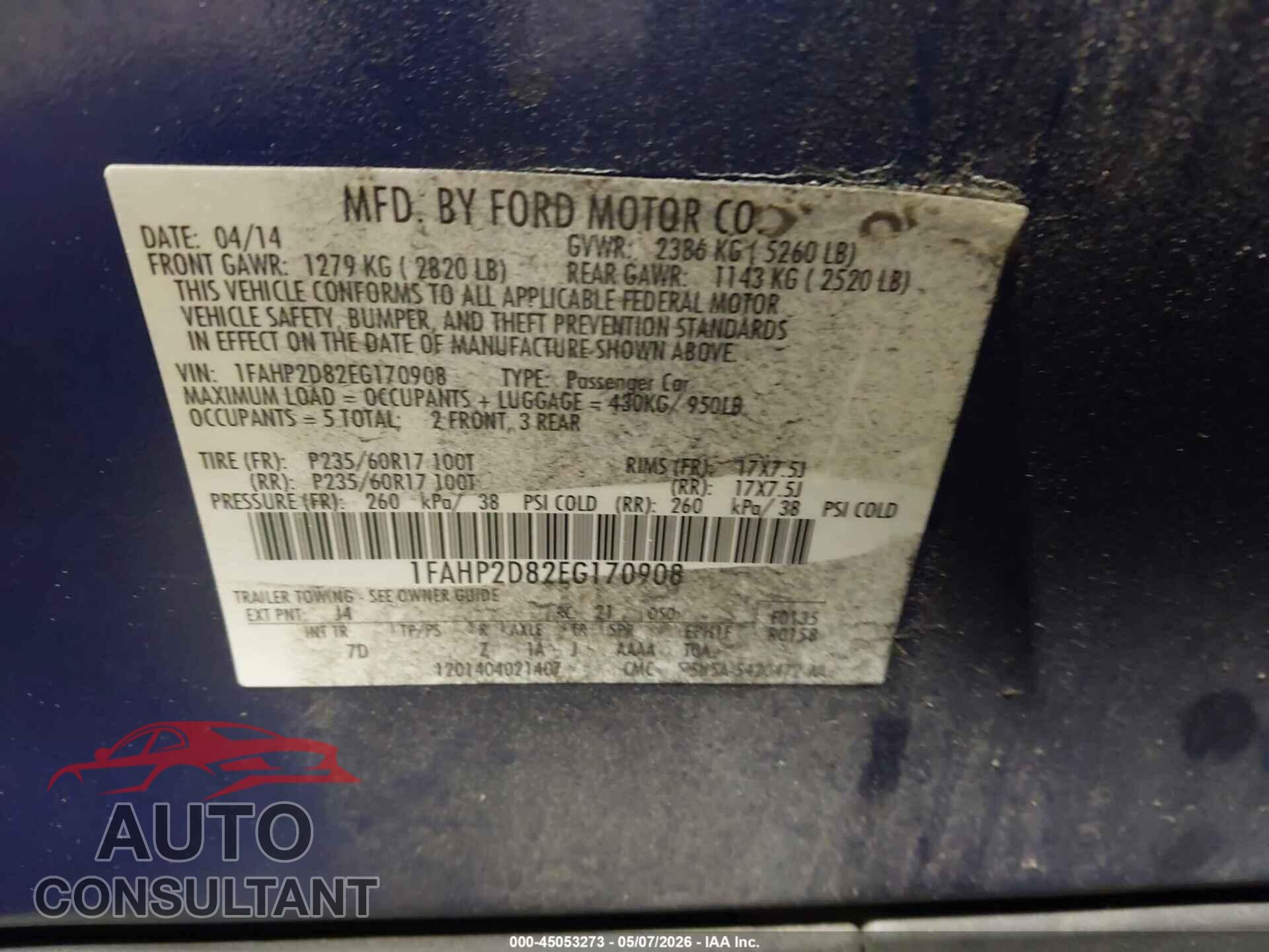 FORD TAURUS 2014 - 1FAHP2D82EG170908