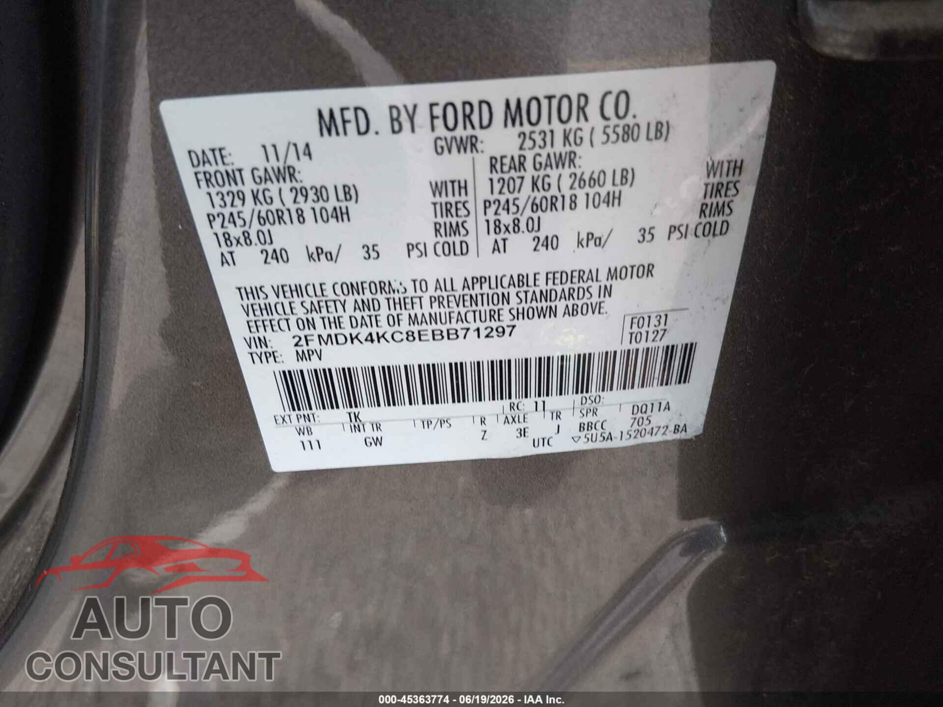 FORD EDGE 2014 - 2FMDK4KC8EBB71297