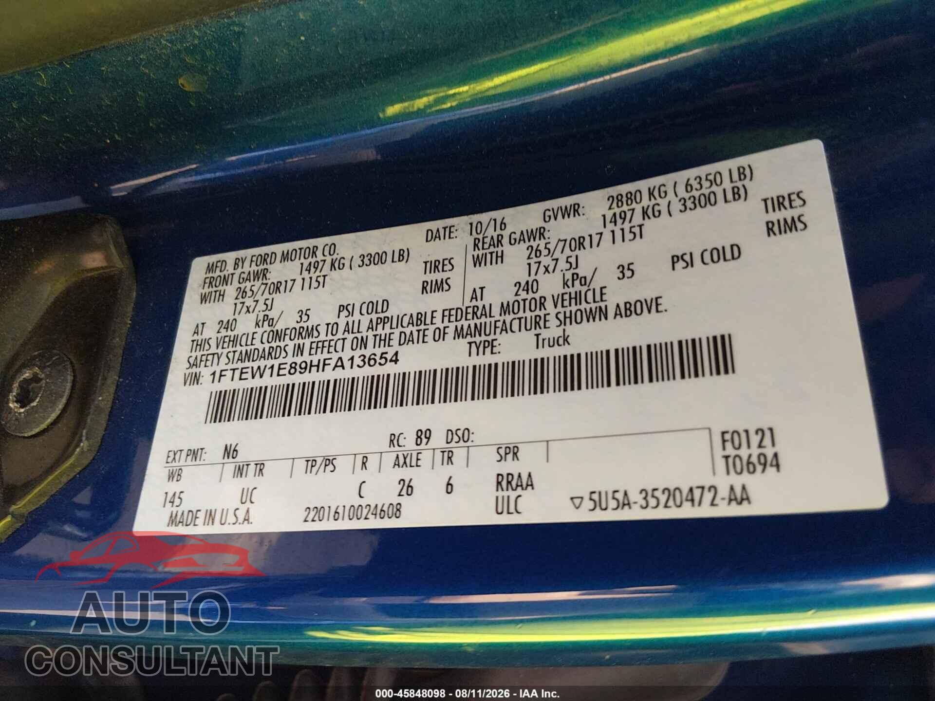 FORD F-150 2017 - 1FTEW1E89HFA13654
