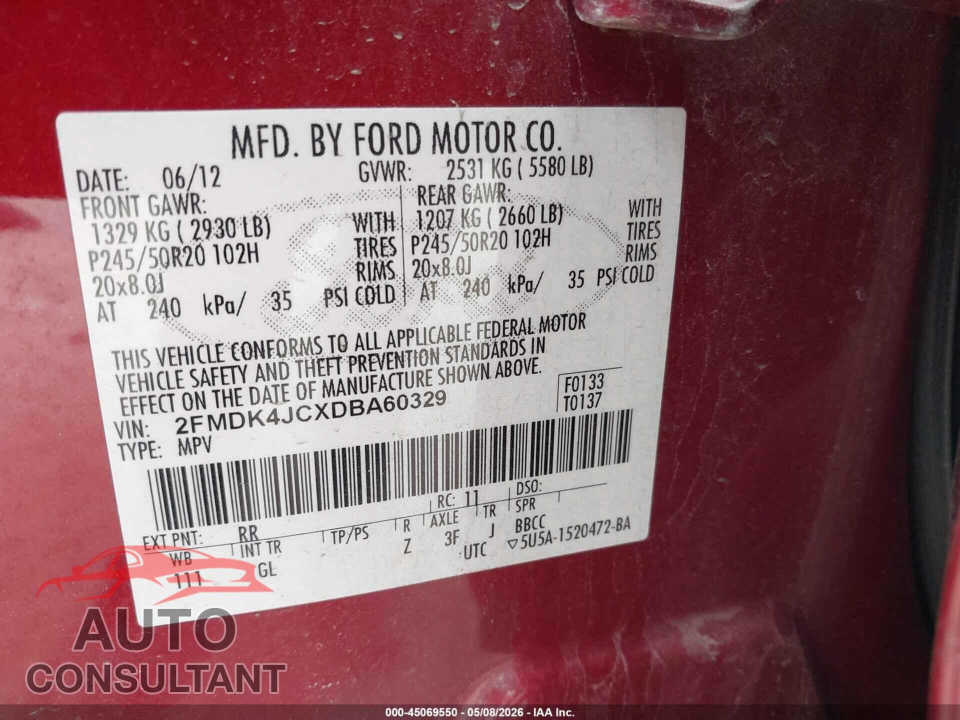 FORD EDGE 2013 - 2FMDK4JCXDBA60329