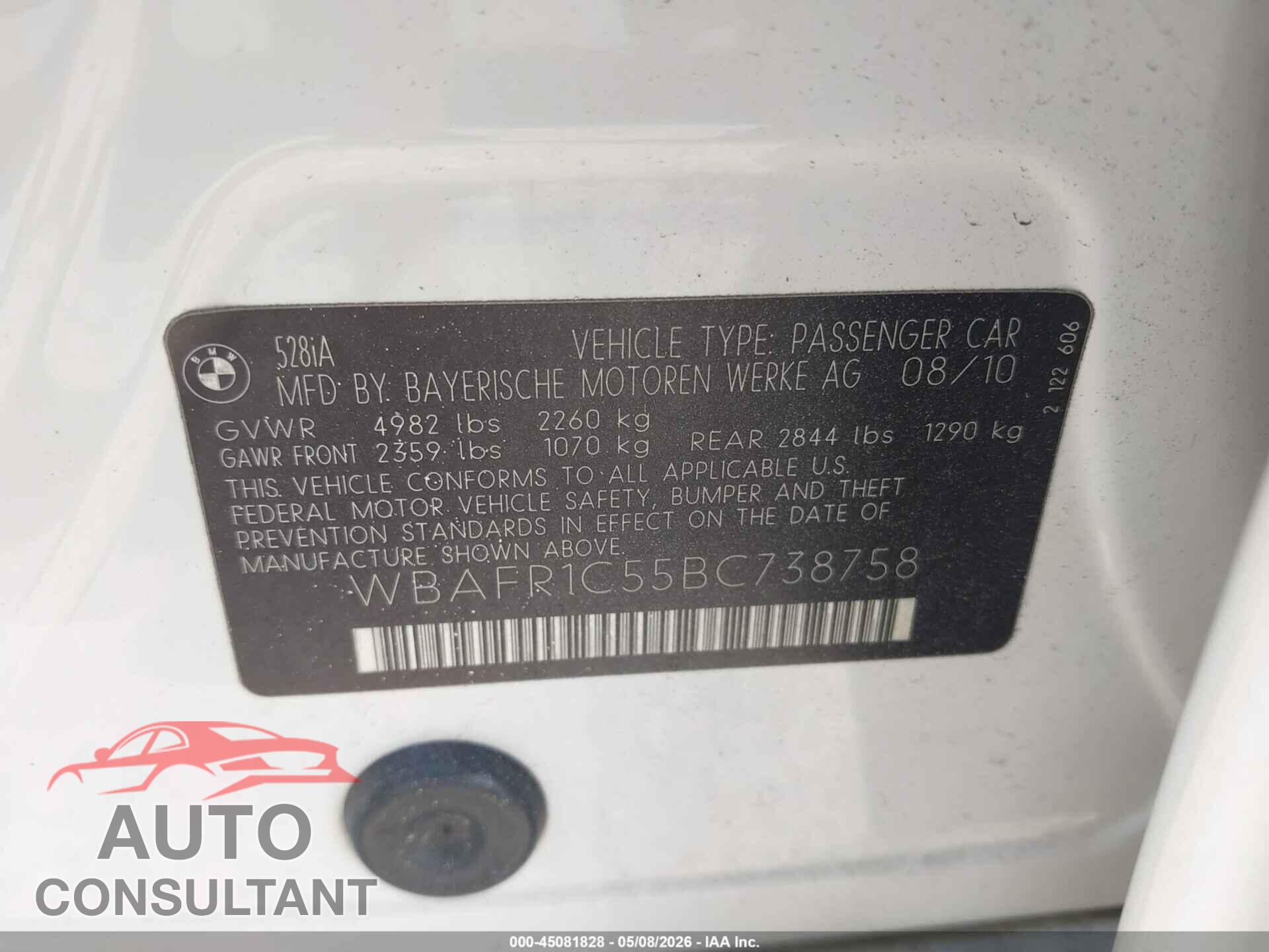 BMW 528I 2011 - WBAFR1C55BC738758