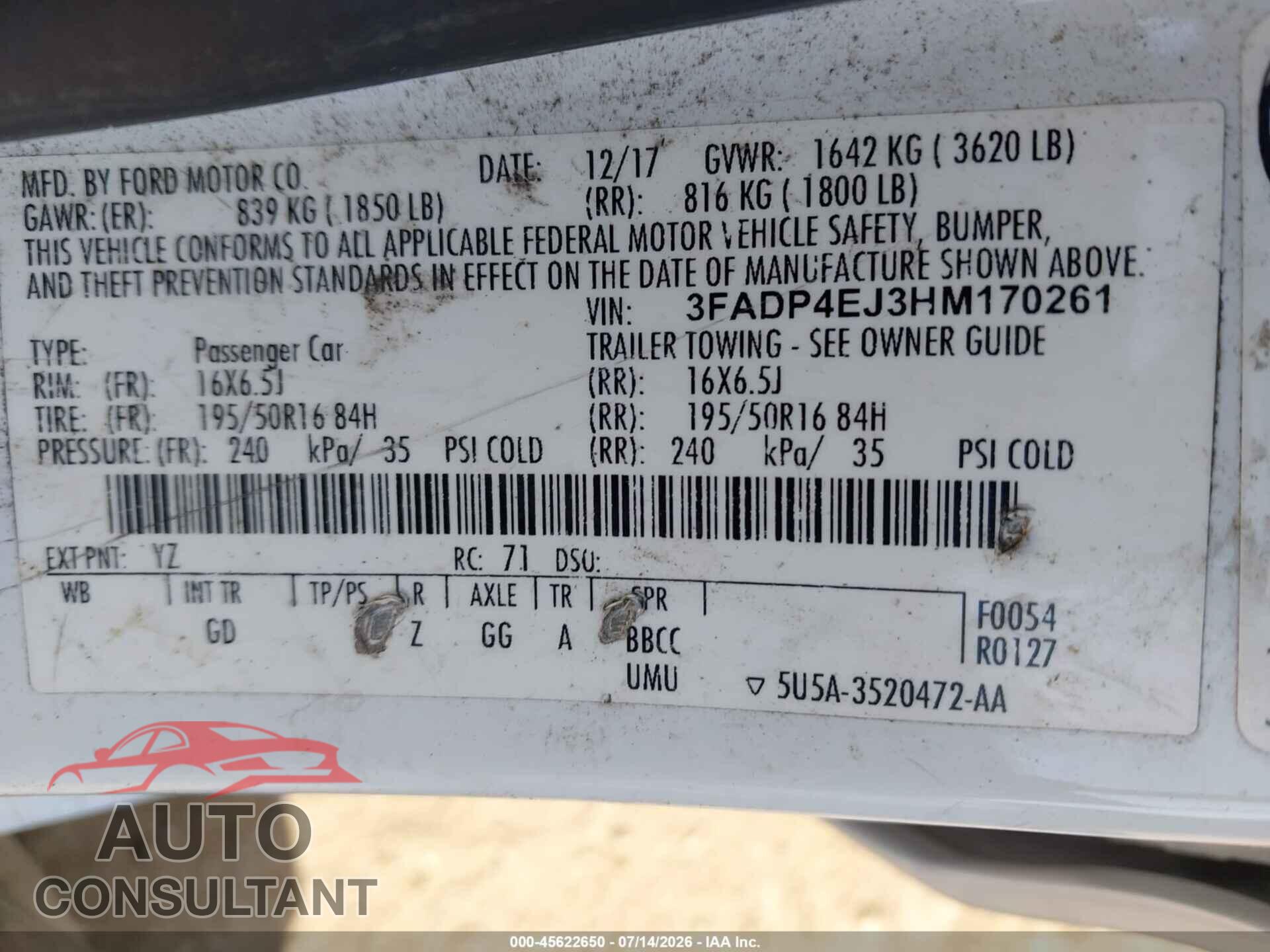 FORD FIESTA 2017 - 3FADP4EJ3HM170261