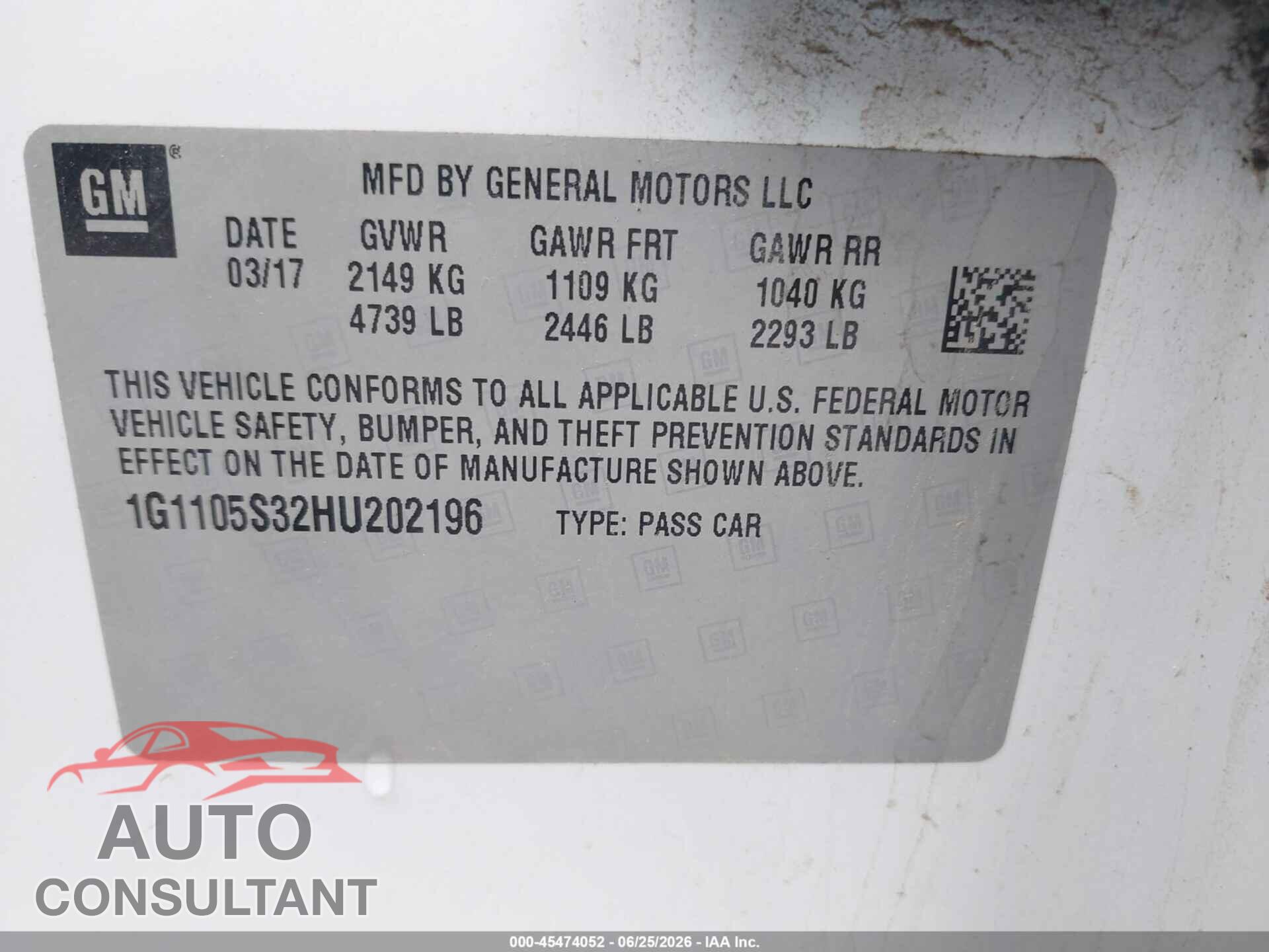 CHEVROLET IMPALA 2017 - 1G1105S32HU202196